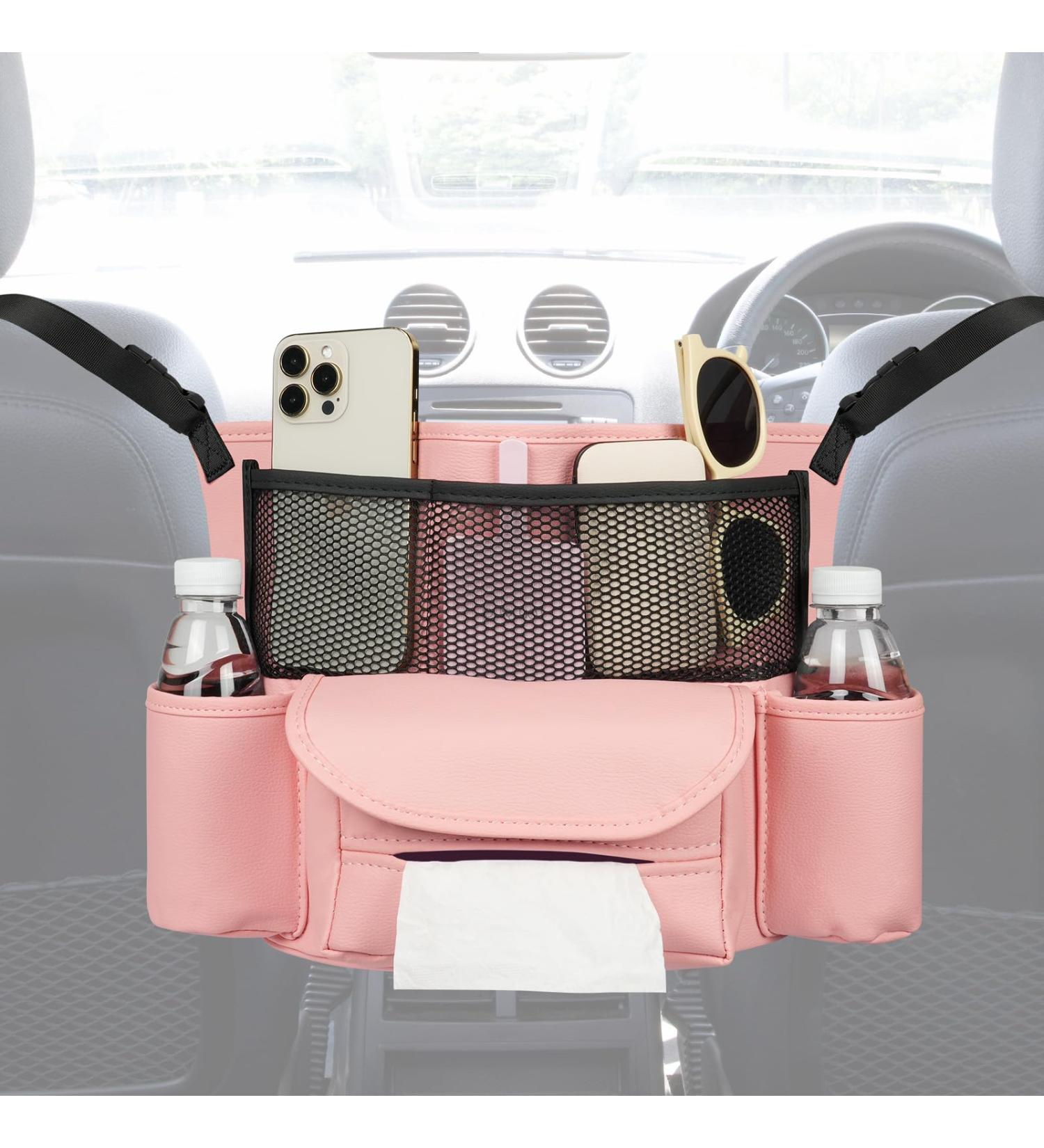 Adiwo Car Organiser - PU Leather Car Seat Storage Organizer for Front Seats - Durable Hanging Bag for Automotive Consoles - Pink - Buy Online on SooperMarket.com