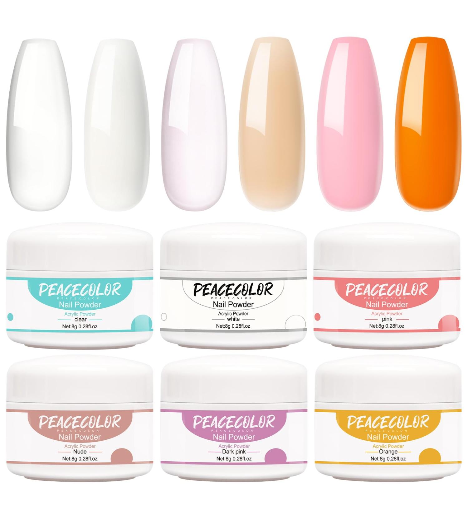 PEACECOLOR 8G 6PCS Acrylic Powder Set Clear Pink White Nude Orange Acrylic System Acrylic Nail Kit for Beginners DIY Nail Art Nails Extension No Nail Lamp Needed Professional Multicolor for Home DIY color 179 - Buy Online on SooperMarket.com