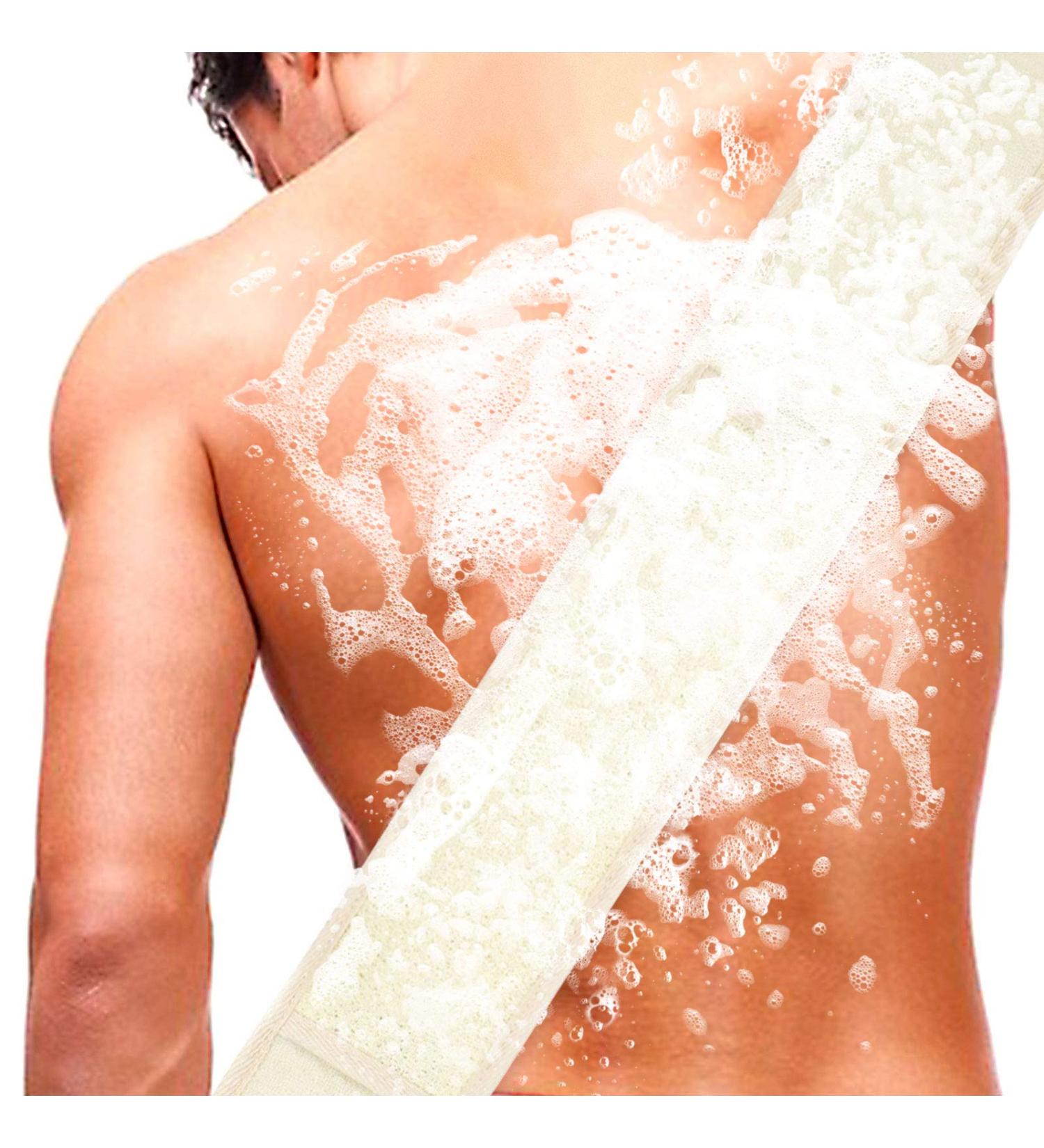 Exfoliating Loofah Back Scrubber for Bath | Long Shower Luffa Sponge with Soap Pocket | Natural Body Scratcher for Men & Women - Buy Online on SooperMarket.com