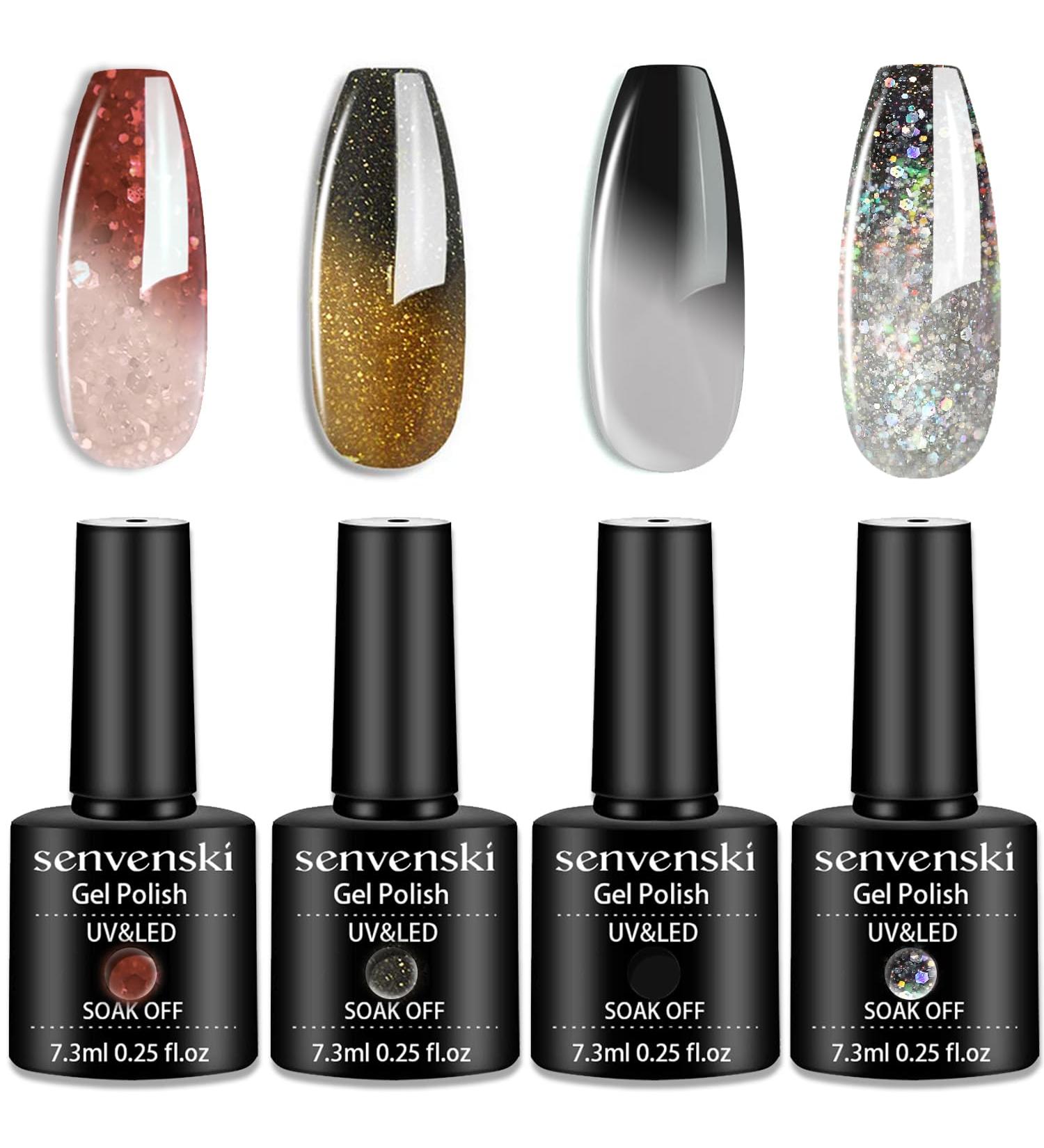 Senvenski Colour Changing Gel Nail Polish Gift Set - Red Black White Grey Brown Gold Glitter - Mood Chameleon UV LED Thermal Art Manicure Varnish (WB018) - Buy Online on SooperMarket.com