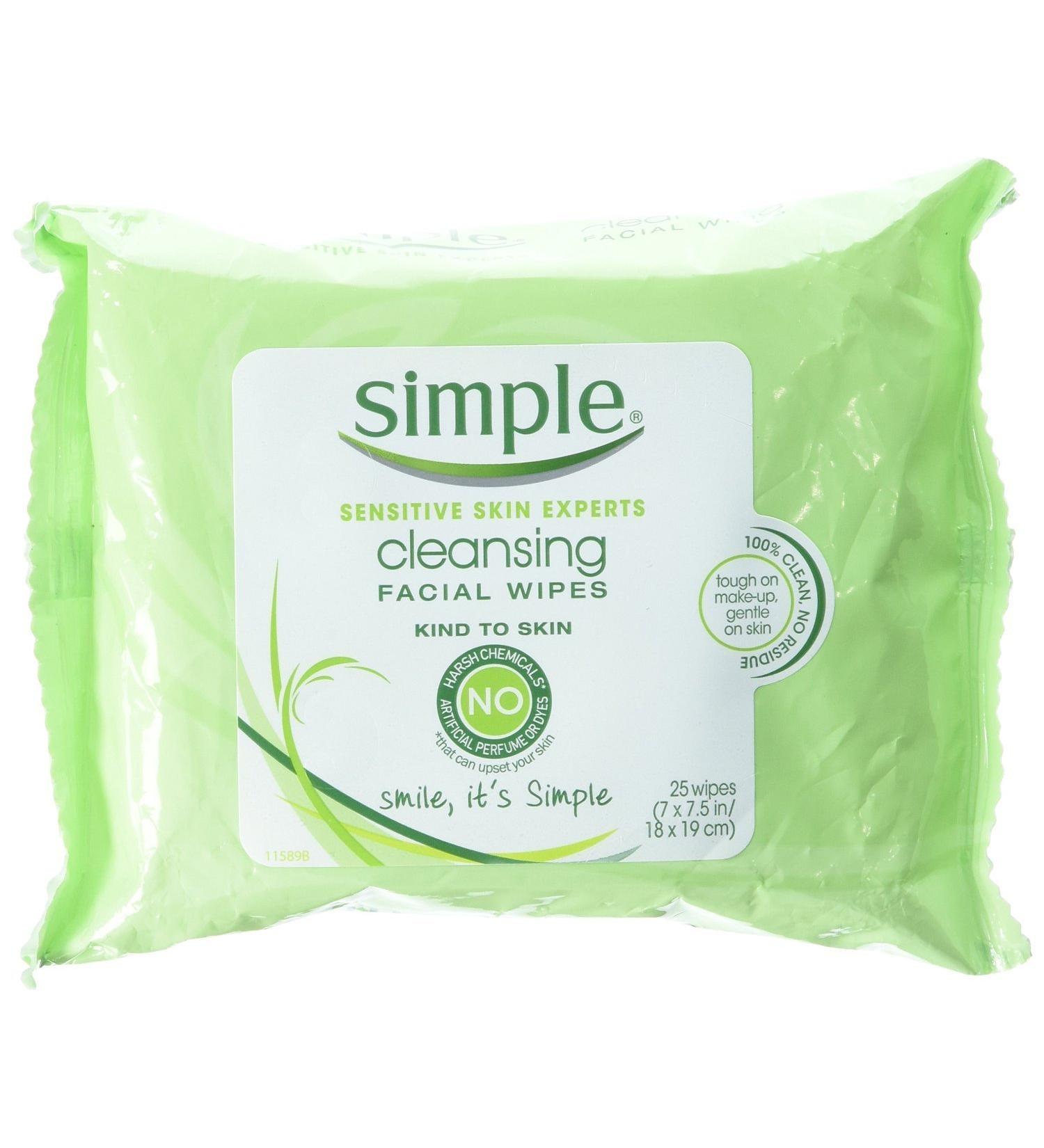 Simple Cleansing Facial Wipes - 25 Pack | Gentle Makeup Remover | Ideal for All Skin Types | International Shipping Available - Buy Online on SooperMarket.com