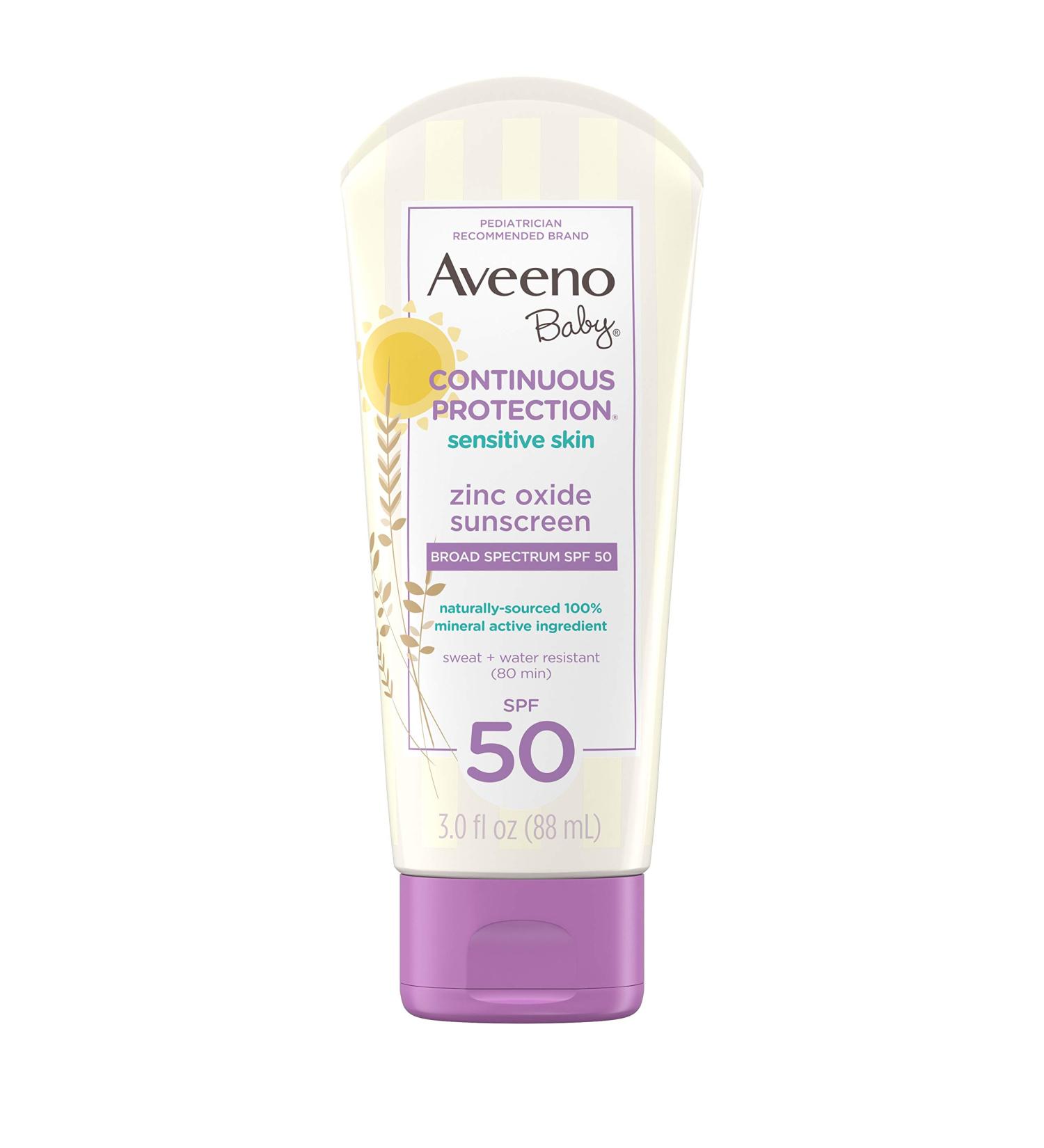 Aveeno Baby Zinc Oxide Mineral Sunscreen Lotion SPF 50, 3 fl. oz, Tear-Free, Paraben-Free - Travel-Size - Buy Online on SooperMarket.com