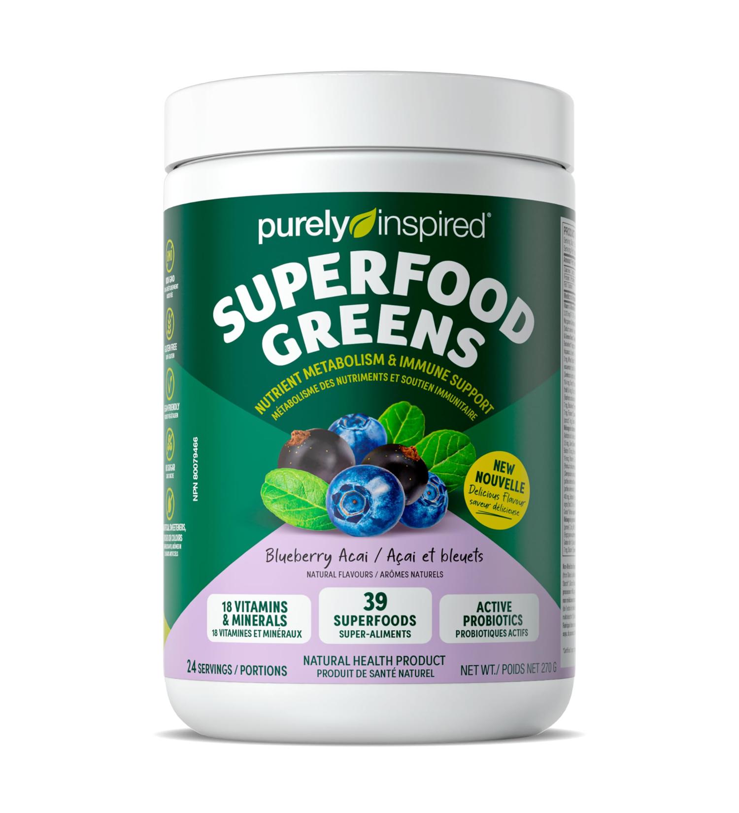 Purely Inspired Superfood Greens Powder 24 servings Blueberry Acai - Buy Online on SooperMarket.com