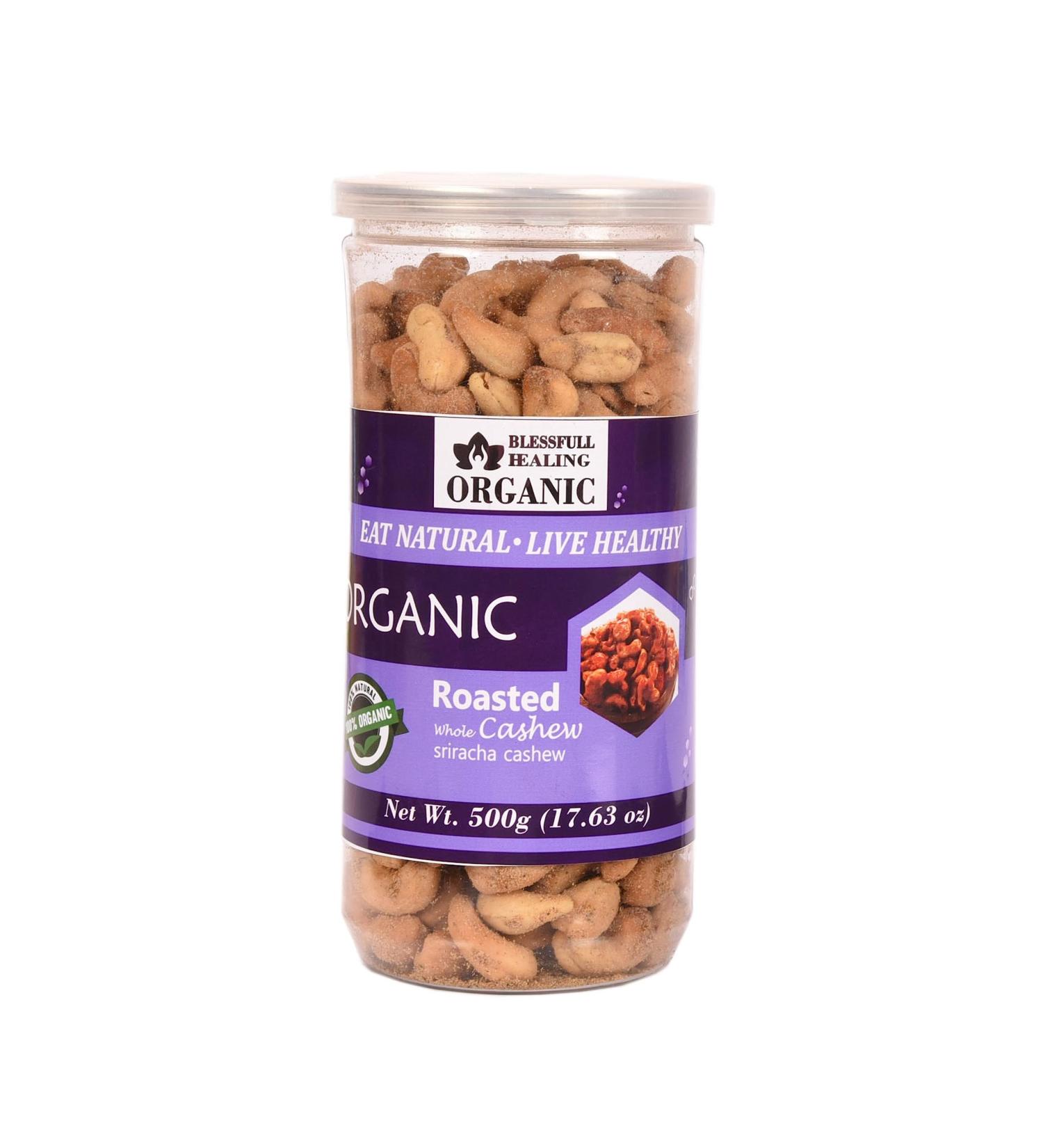 Blessfull Healing Organic Natural Vegan Sriracha Roasted Whole Cashew Nuts Crunchy Kaju 500 Gram - Buy Online on SooperMarket.com