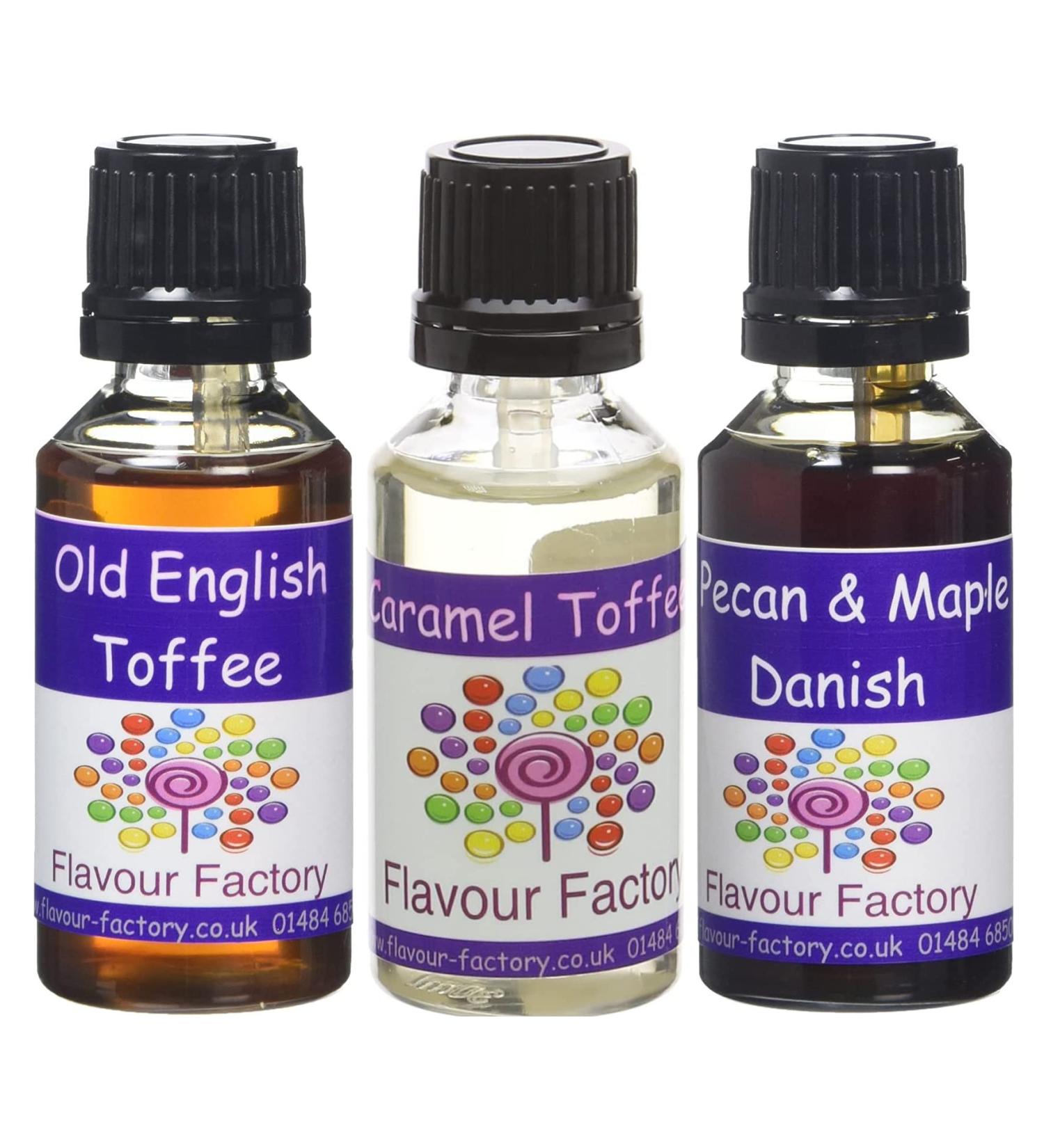 Flavour Factory DIY Flavour Concentrates for E-Liquids Old English Toffee Caramel Toffee Pecan Maple Danish (3 x 28.5ml) - Buy Online on SooperMarket.com