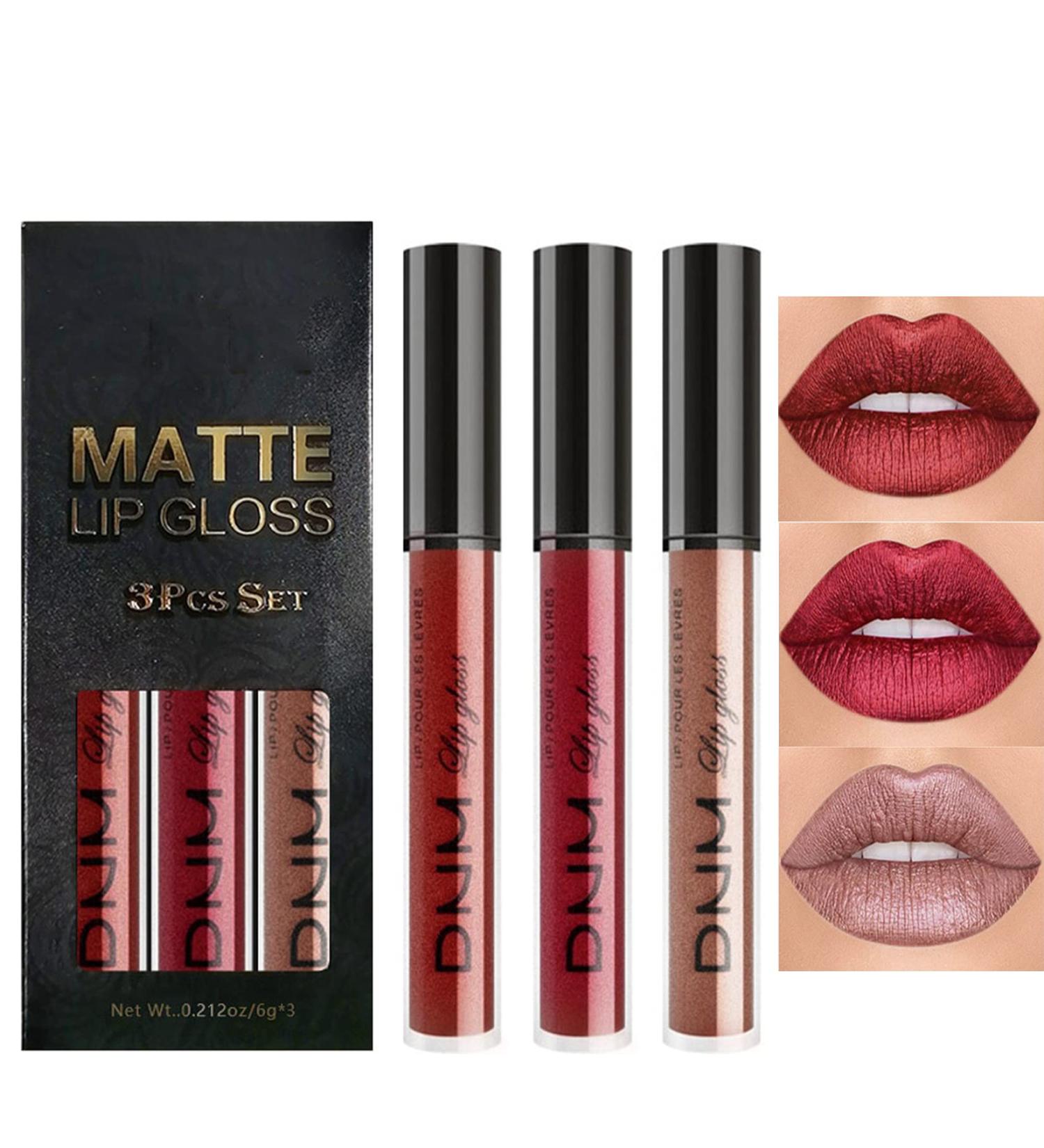 3Pcs Matte Lip Gloss Set Matte Liquid Lipstick Set Lip Stain Long-Lasting Waterproof Lipgloss Makeup Gift Lipsticks Set Vibrant Lips Set (#04) - Buy Online on SooperMarket.com
