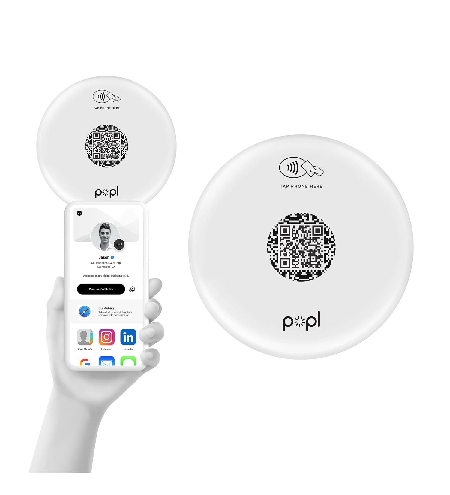 Popl XL NFC Smart Business Card Sticker | Share Contact Info & Social Media Instantly | iPhone & Android Compatible | NFC Tap & QR Scan | White - Buy Online on SooperMarket.com