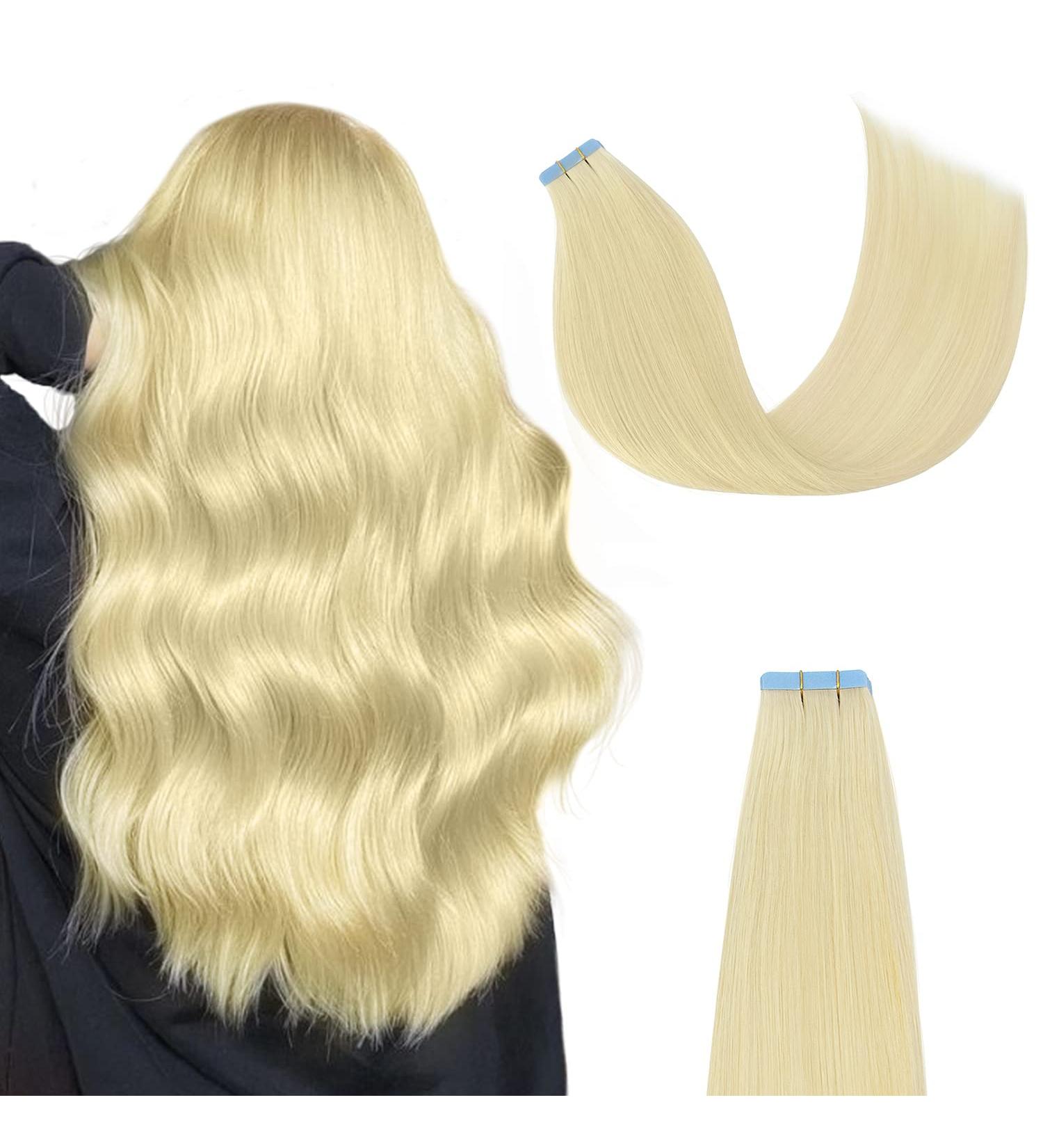 AGMITY Tape in Hair Extensions Human Hair Platinum Blonde #60 20 inches 20pcs 50g/pack Straight Seamless Skin Weft Tape in Human Hair Extensions (24 inches #60 Platinum Blonde) 24 inch #60 Platinum Blonde - Buy Online on SooperMarket.com