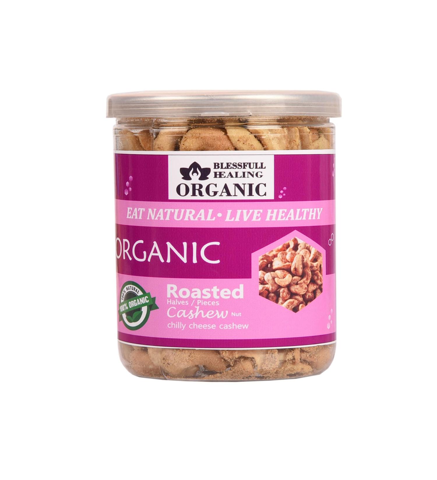 Blessfull Healing Organic Natural Vegan Chilly Cheese Roasted Halves/Pieces Cashew Nuts Crunchy Kaju 250 Gram - Buy Online on SooperMarket.com