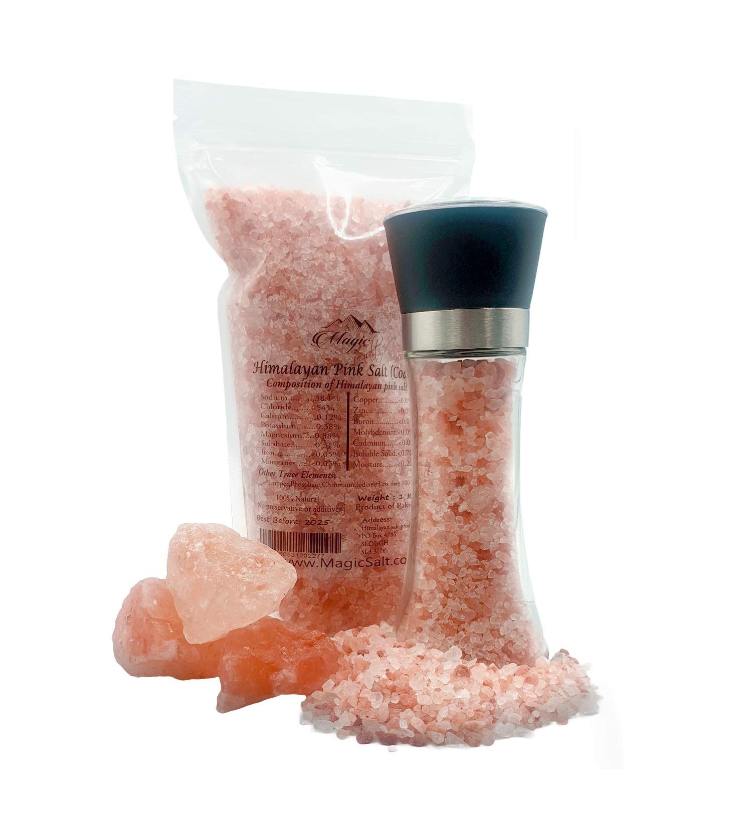 200 g Grinder+1 Kg Refill Bag 100% Pure Pink Himalayan Rock Salt (Coarse) Natural Premium Quality Unrefined Vegan Gluten Free Table Salt Pink 200 g Grinder+1 Kg Refill Bag - Buy Online on SooperMarket.com