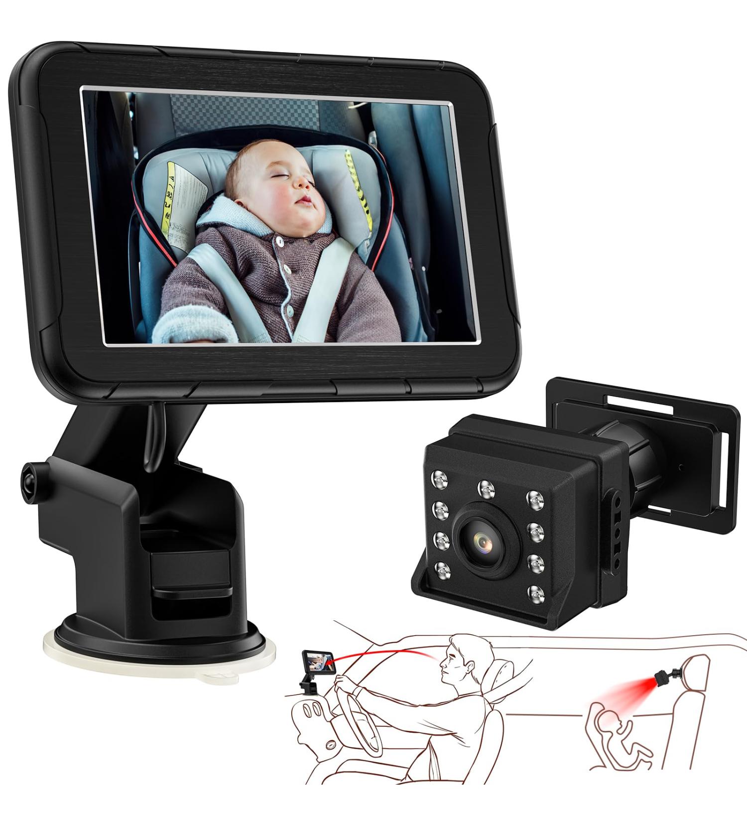 Baby Car Mirror for Back Seat | Welltop 5'' HD 1080P Baby Car Camera | 360 Night Vision & Shockproof | Essential Car Accessories for New Parents - Buy Online on SooperMarket.com