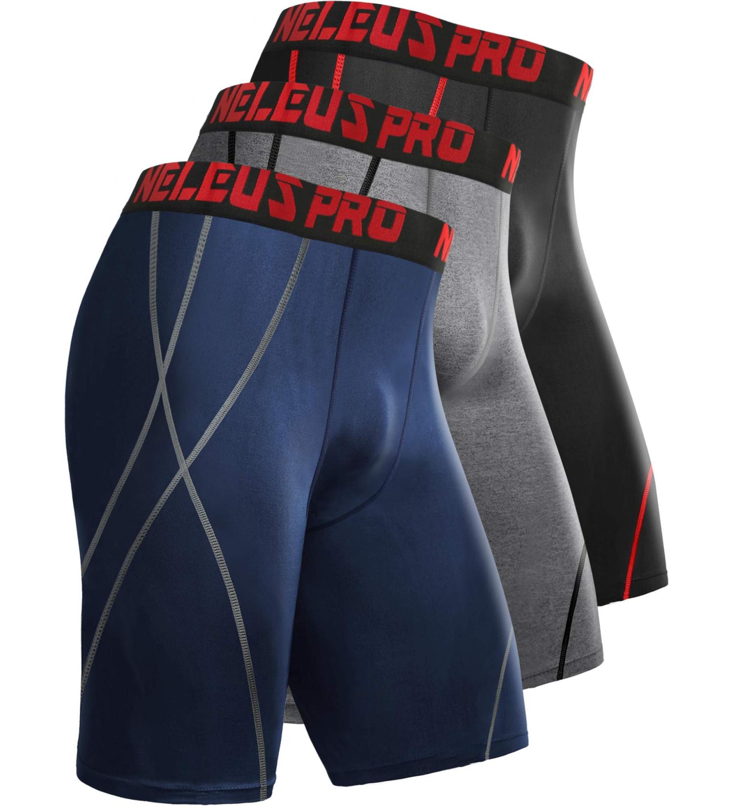 NELEUS Men's 3 Pack Compression Shorts XL - Black/Red/Grey/Navy Blue - Buy Online on SooperMarket.com