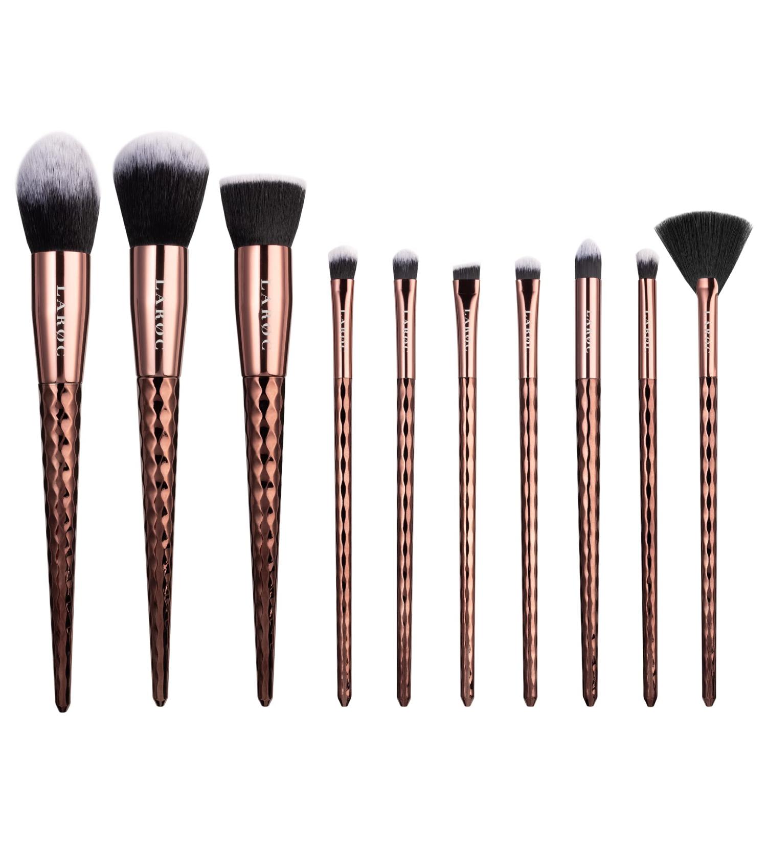 Make Up Brushes LaRoc 10pc - Professional Diamond Makeup Brush Set Complete Coverage Make Up Set - Concealer Powder Brush Eyeliner Eyeshadow Brushes & More - Deep Bronze - Buy Online on SooperMarket.com