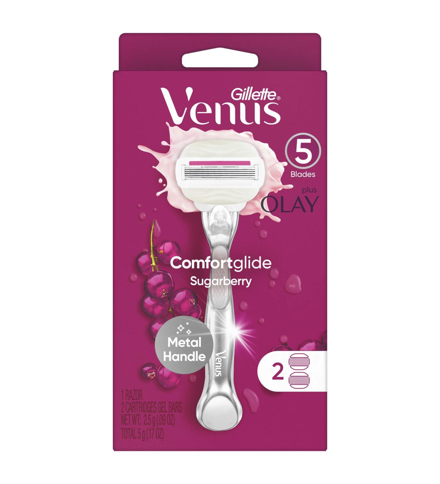 Gillette Venus Comfortglide with Olay Sugarberry Women's Razor: Metal Handle + 2 Blade Refills - Buy Online on SooperMarket.com