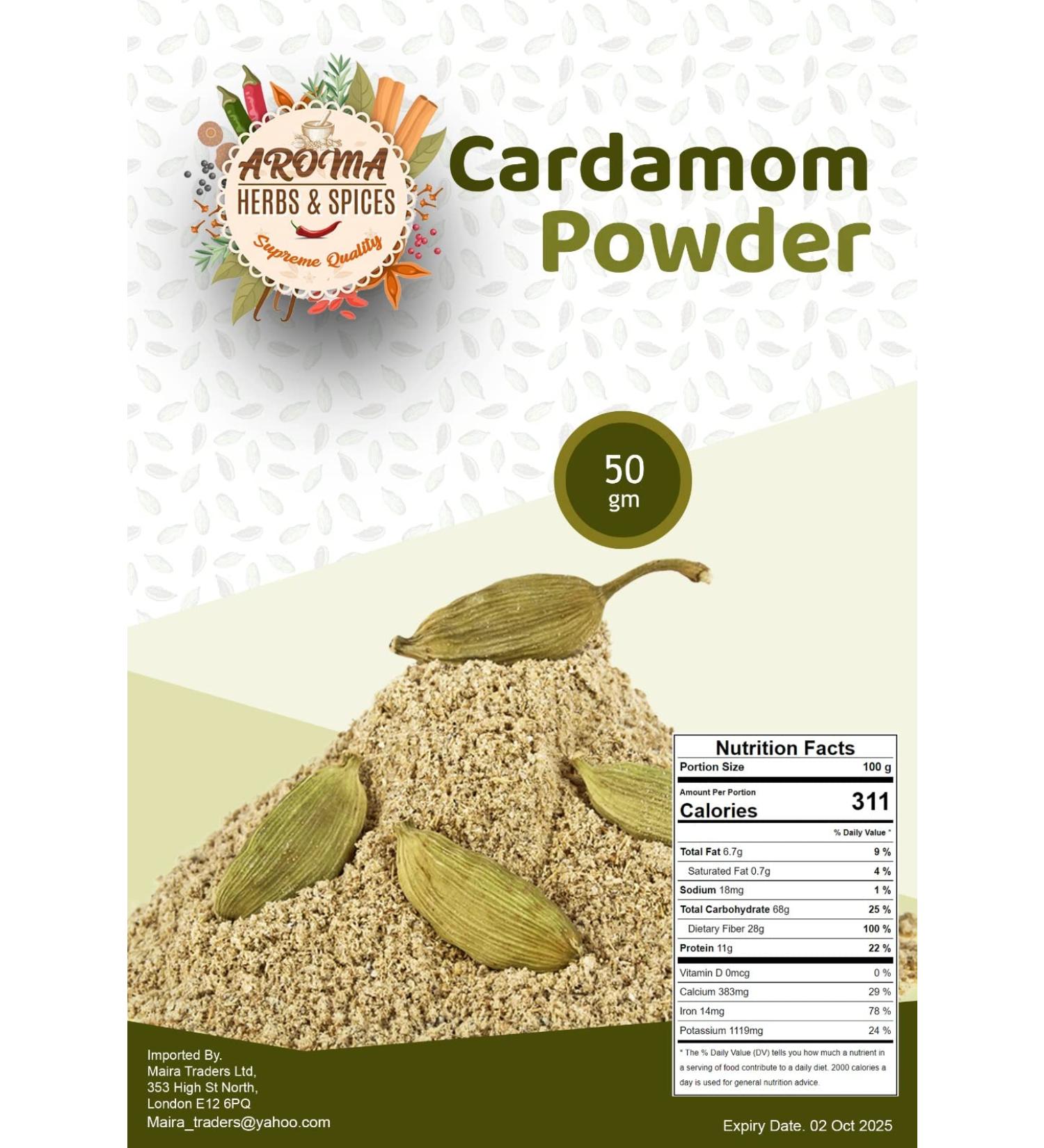 Cardamom Powder | Ground Cardamom | 50g | Elaichi Powder |100% Natural | Premium Quality | All Natural | Vegan | Non-GMO (50 Gram) - Buy Online on SooperMarket.com