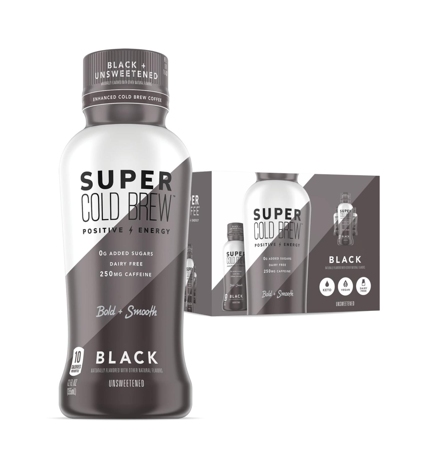 Super Coffee Cold Brew Original 12 Fl Oz | 0g Sugar 0 Calories | Vegan Dairy Free Gluten Free | Pack of 12 - Buy Online on SooperMarket.com