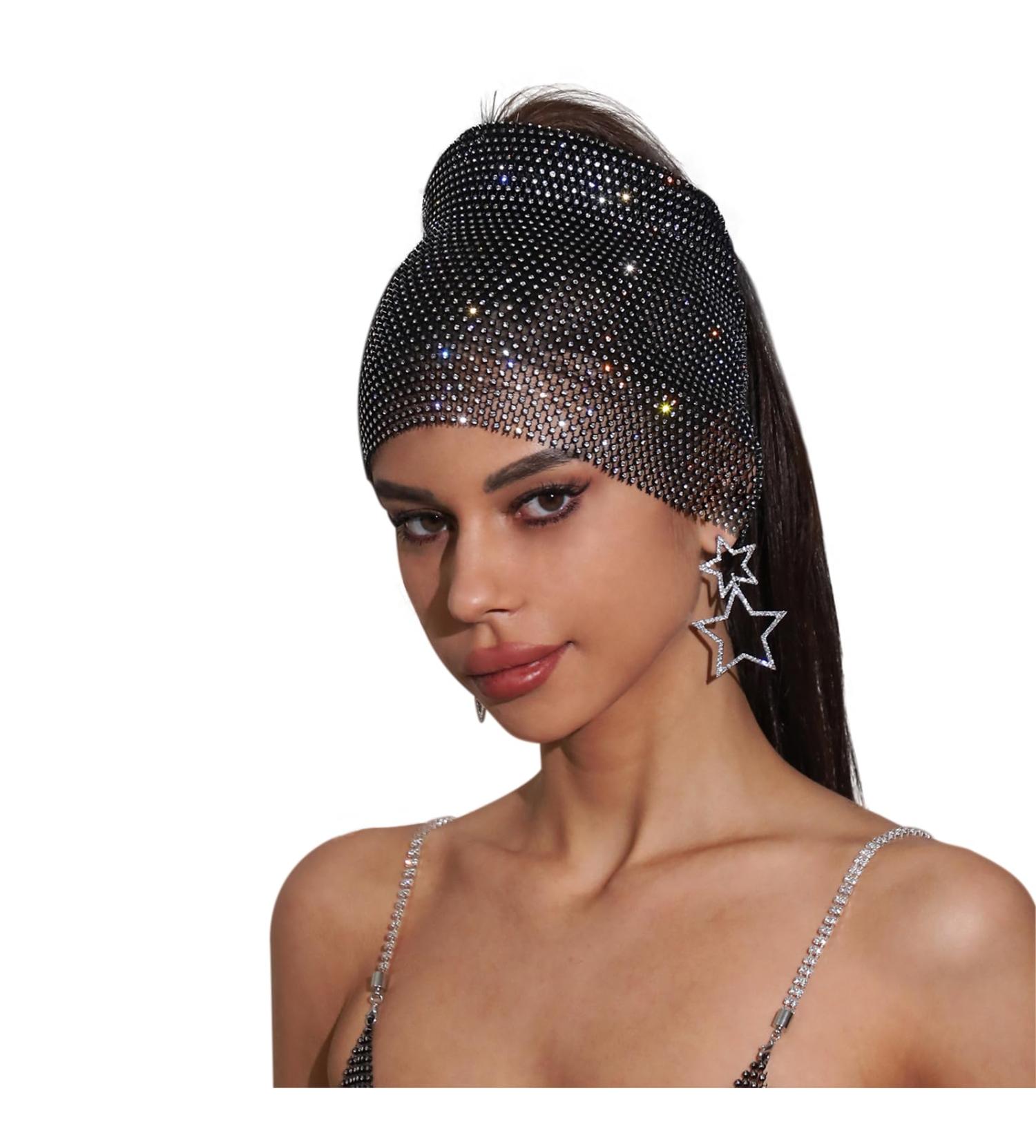 Ladies Sparkly Rhinestones Mesh Headband Girls Glitter Crystal Elastic Headpiece Women Bling Nightclub Hairbands Party Halloween Costume Head Accessories (Black One size) Black One Size - Buy Online on SooperMarket.com