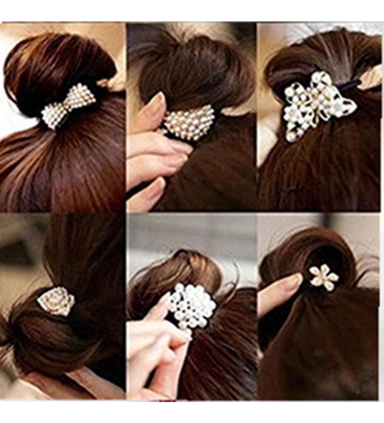 Cuhair Hair Scrunchies for Girls - 6 Pack Assorted Designs with Pearls & Crystals | International Shipping - Buy Online on SooperMarket.com