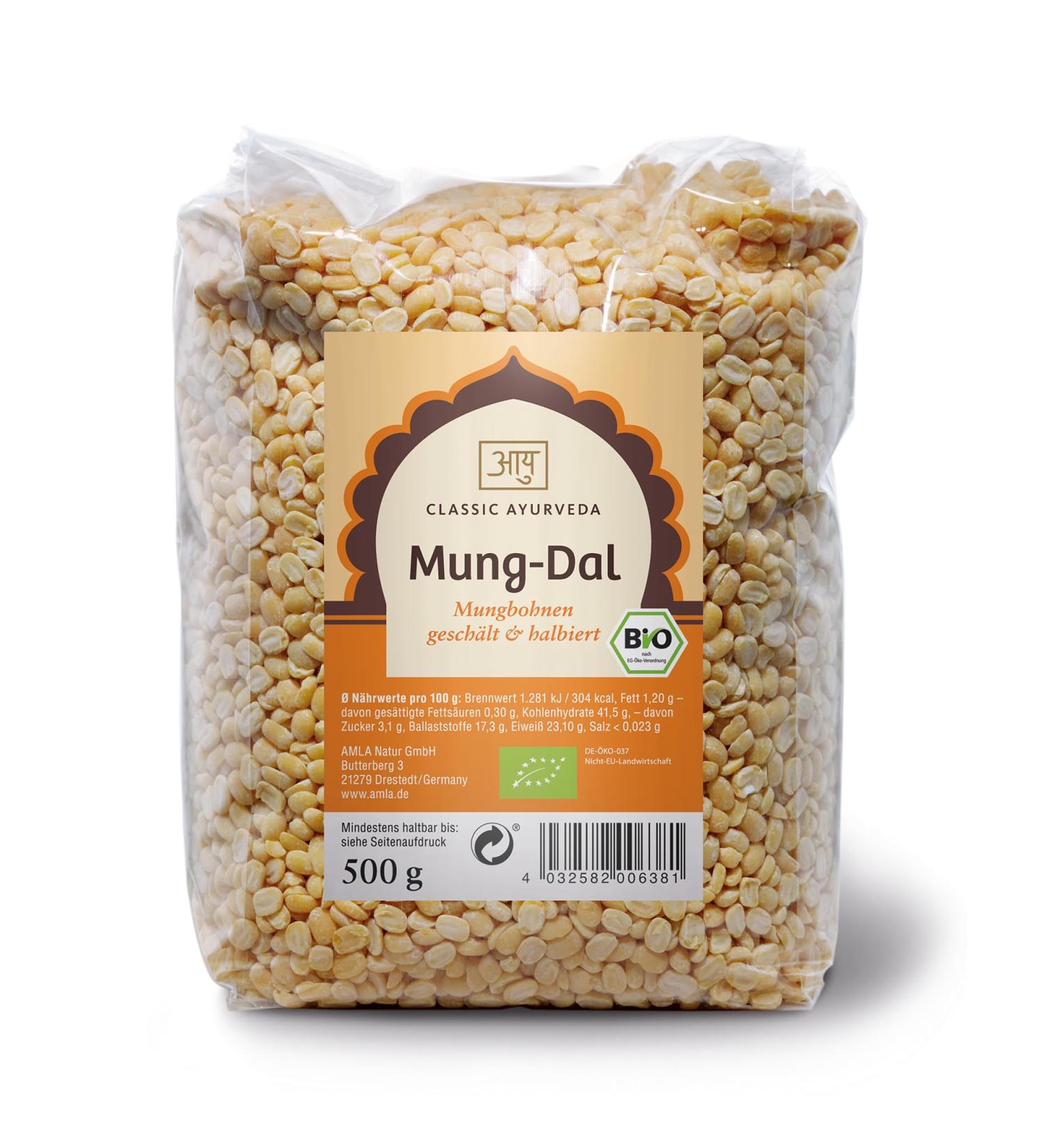 Classic Ayurveda - Bio Mung -Dal Mung Beans (peeled and halved) - 500 g - an Indian classic rich in vegetable protein and easy to digest