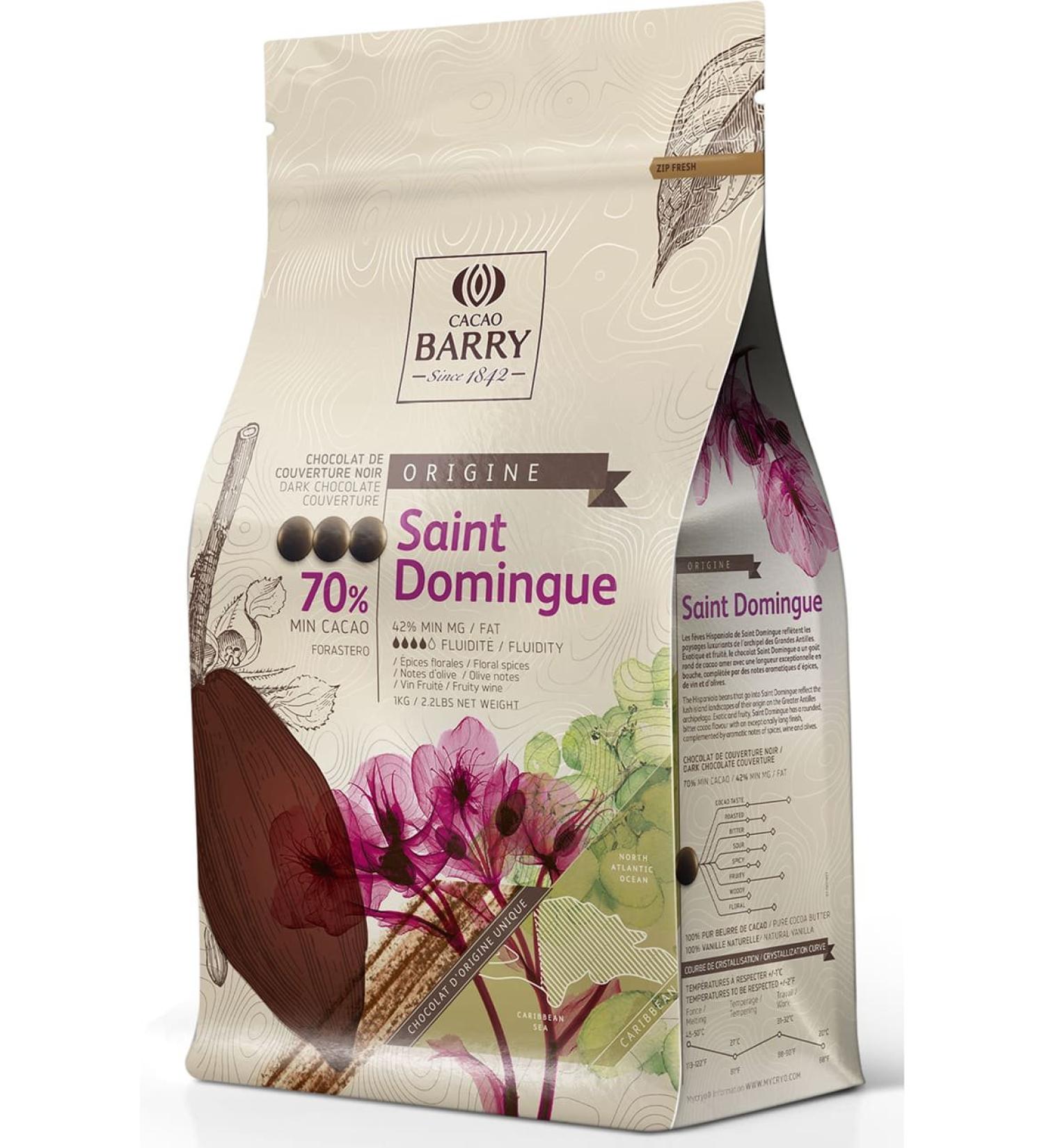 Cacao Barry Saint Domingue Single Origin Dark Chocolate Pistoles 1 kg