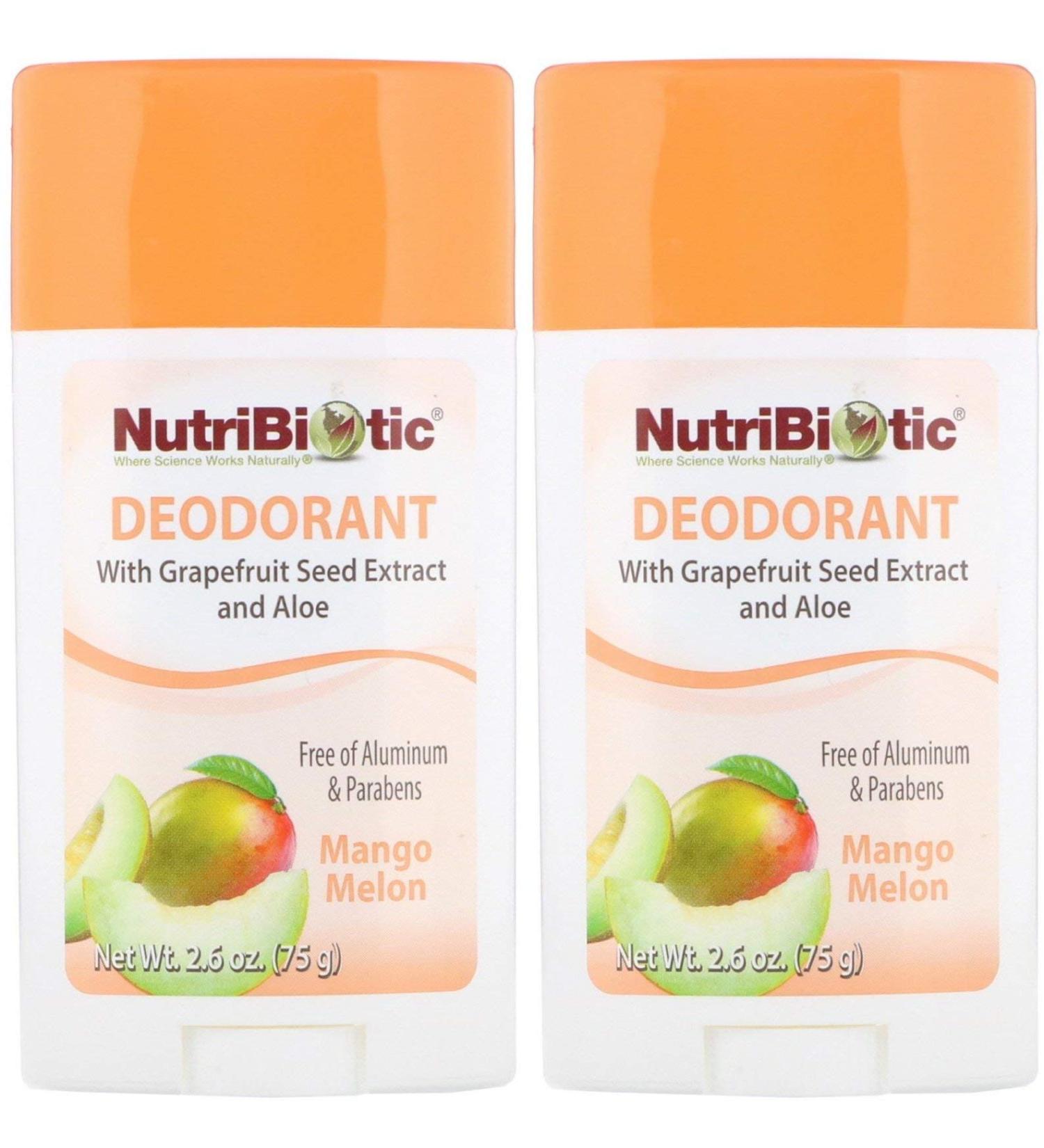 NutriBiotic Mango Melon Deodorant (Pack of 2) with Witch Hazel Extract Grapefruit Seed Extract and Aloe Vera Gel Stick Vegan Aluminum and Paraben free 2.6 oz.
