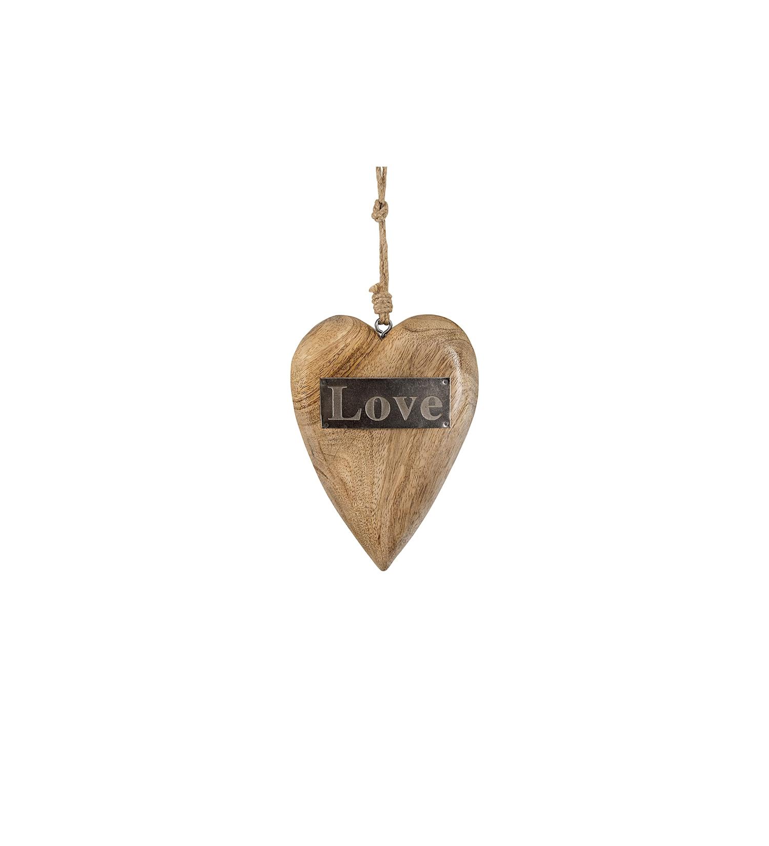 Creative Co-op Mango Wood Hanging Heart with Metal Love Brown 8" Tall - Buy Online on SooperMarket.com