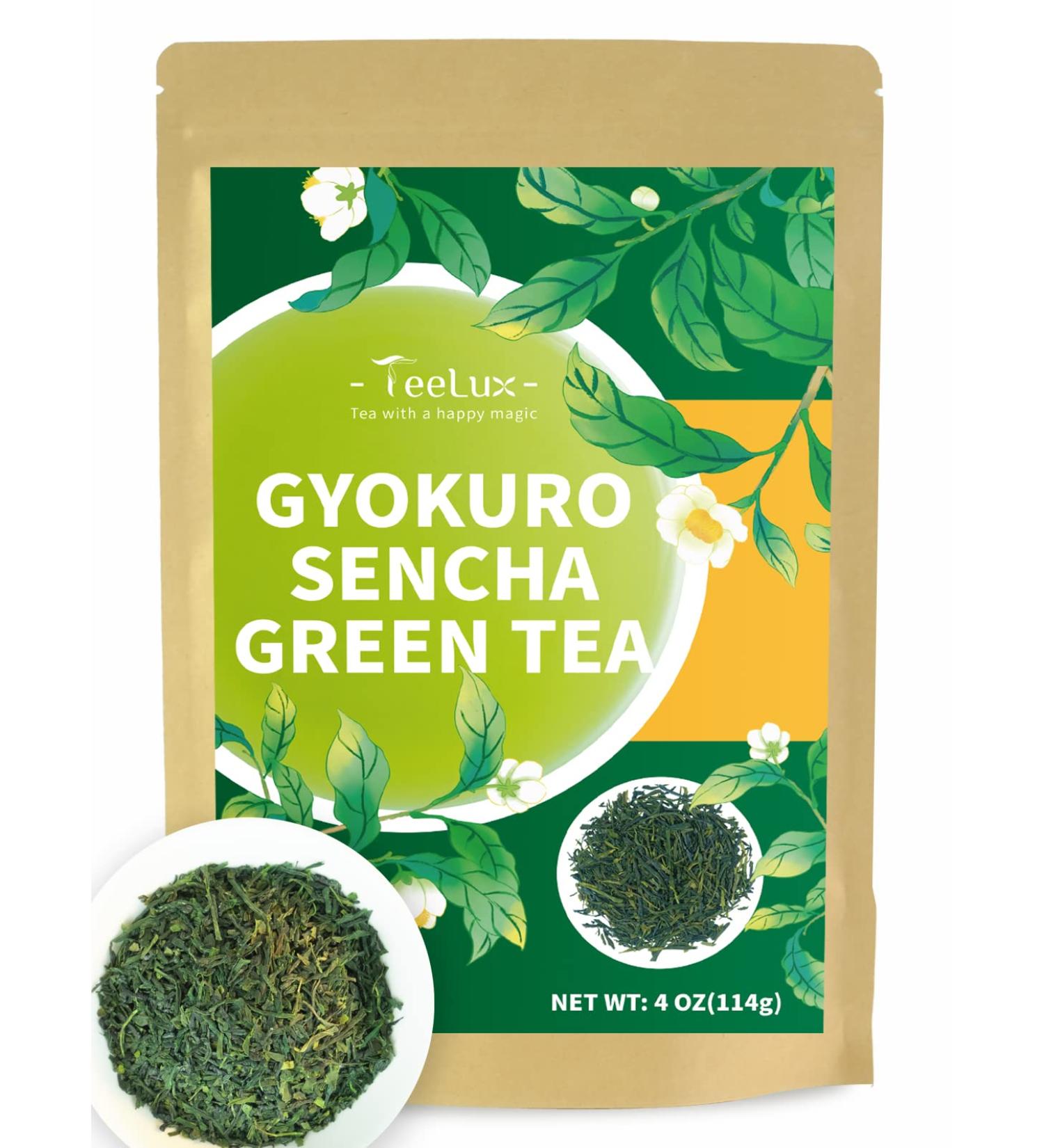 TeeLux Sencha Green Tea Loose Leaf | Premium Shade Grown Gyokuro | Smooth & Refreshing Taste | Hot & Cold Brew | 114g/4oz - Buy Online on SooperMarket.com