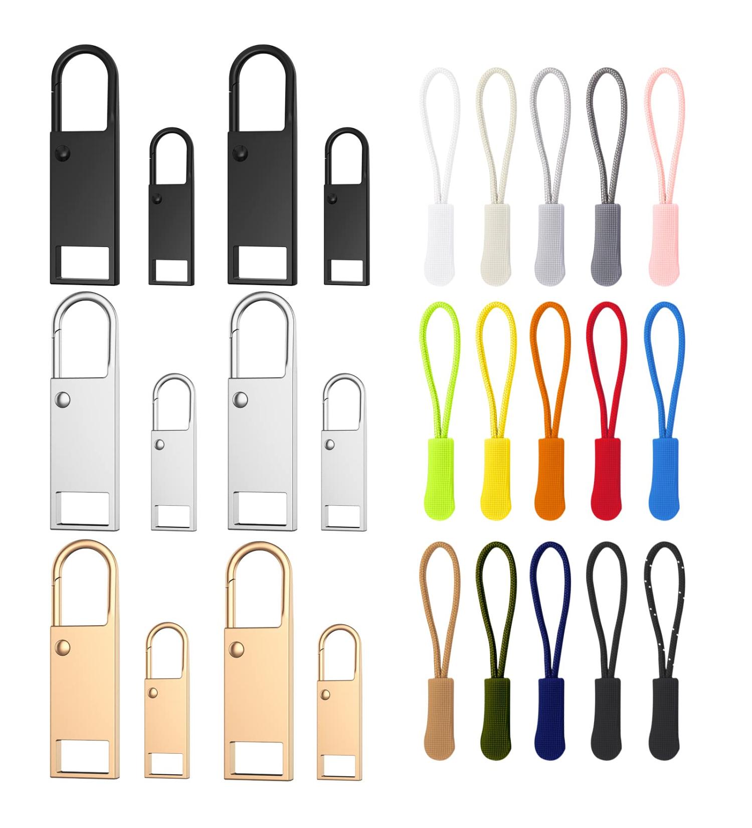 WD & CD 27-Piece Universal Zipper Replacement Kit | Metal Zipper Pulls & Extensions for Easy Repair - Buy Online on SooperMarket.com