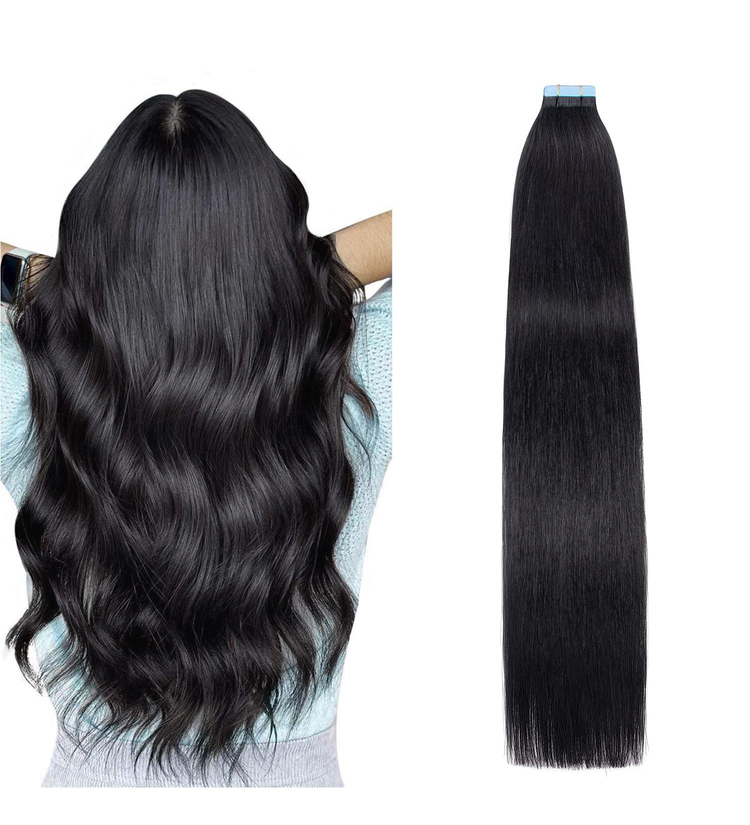 AGMITY Tape in Hair Extensions Human Hair Jet Black 24 inches 50g/pack 20pcs Invisible Straight Seamless Skin Weft Tape in Extensions Remy Human Hair(24 inches #1 Jet Black) 24 inch #1 Jet Black - Buy Online on SooperMarket.com