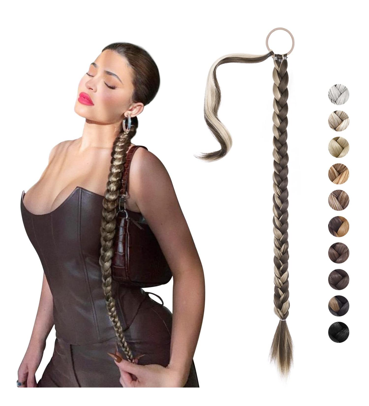 REECHO DIY Braid Ponytail Extension - Long Straight Synthetic Hairpiece - Ash Brown with Sandy Blonde Highlights - Buy Online on SooperMarket.com