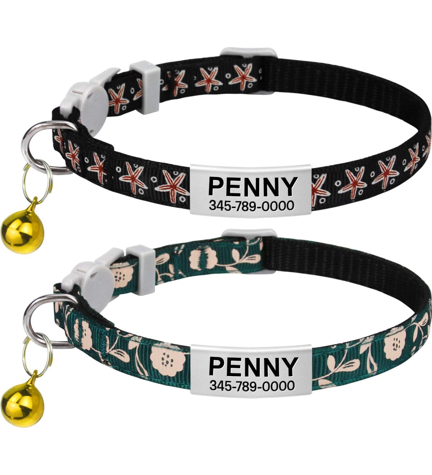 Tagme Personalized Cat Collars - Adjustable Safety Closure Black 2-Pack with Name & Phone Number (18-28 cm) - Buy Online on SooperMarket.com