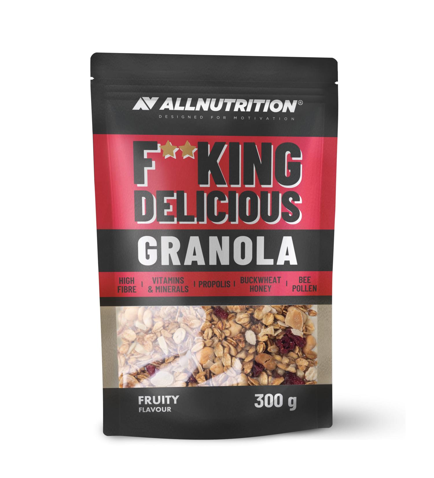 ALLNUTRITION Fitking Delicious Granola - Sugar Free Muesli - Breakfast Cereal - Wheat Free - with Propolis Buckwheat Honey Bee Pollen - High Fibre Snacks - 300g - Fruity - Buy Online on SooperMarket.com