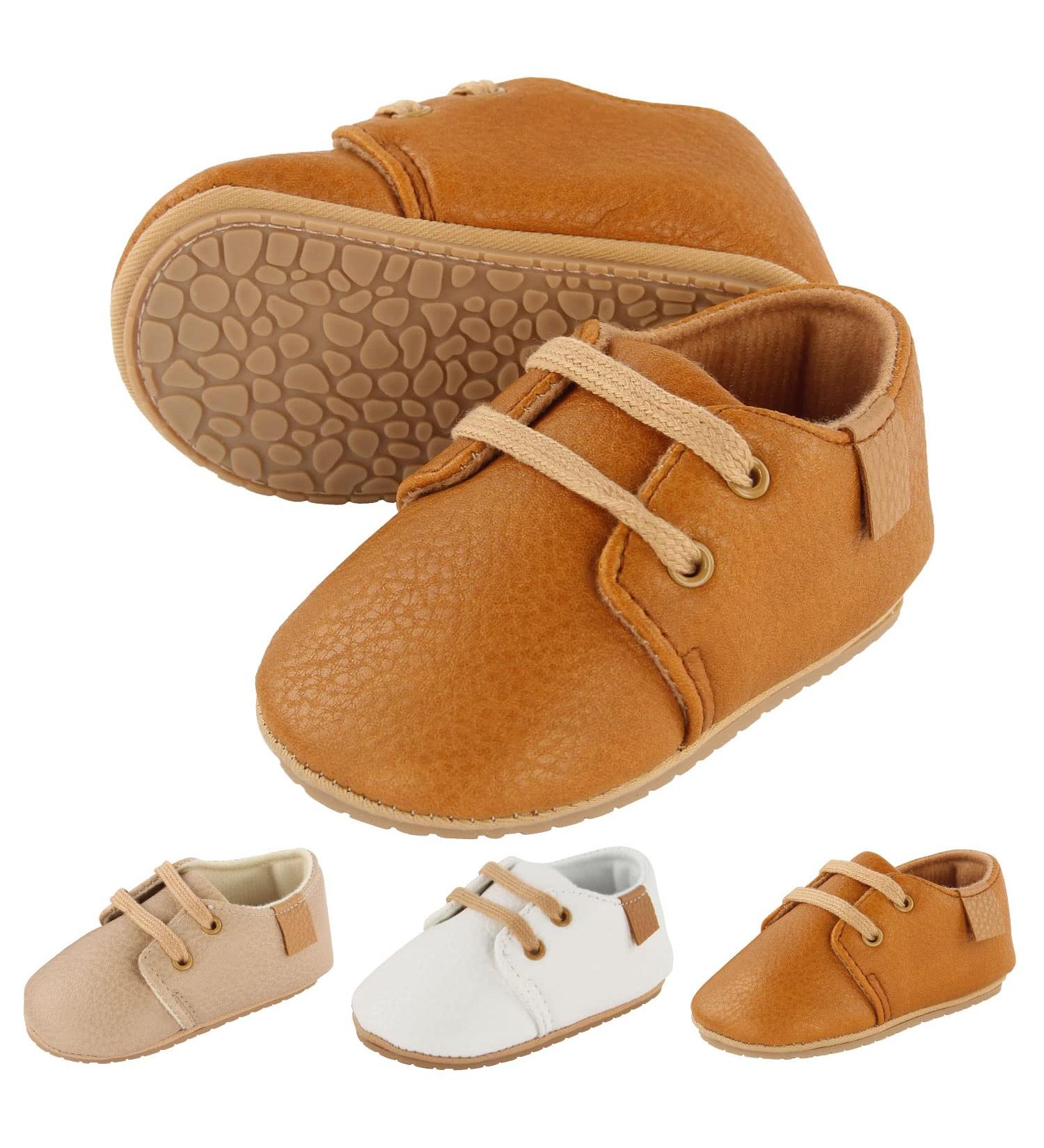 Baby First Walking Shoes | PU Leather Non-Slip Baby Boy & Girl Sneakers | 6-12 Months Brown - Buy Online on SooperMarket.com