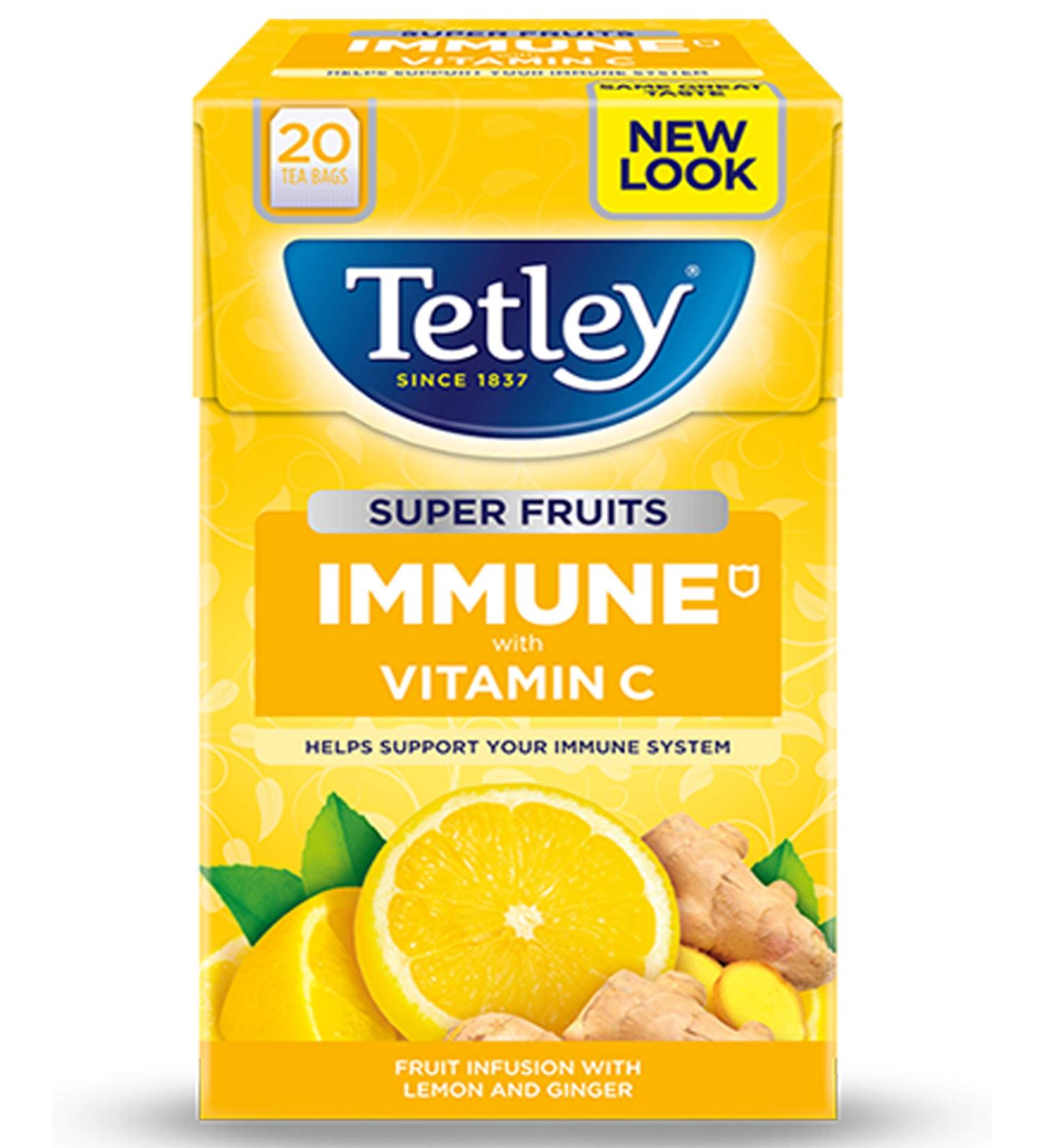 Tetley Immune Vitamin C Super Fruit & Green Tea 3 x 20 bags (Lemon & Ginger Fruit Tea)