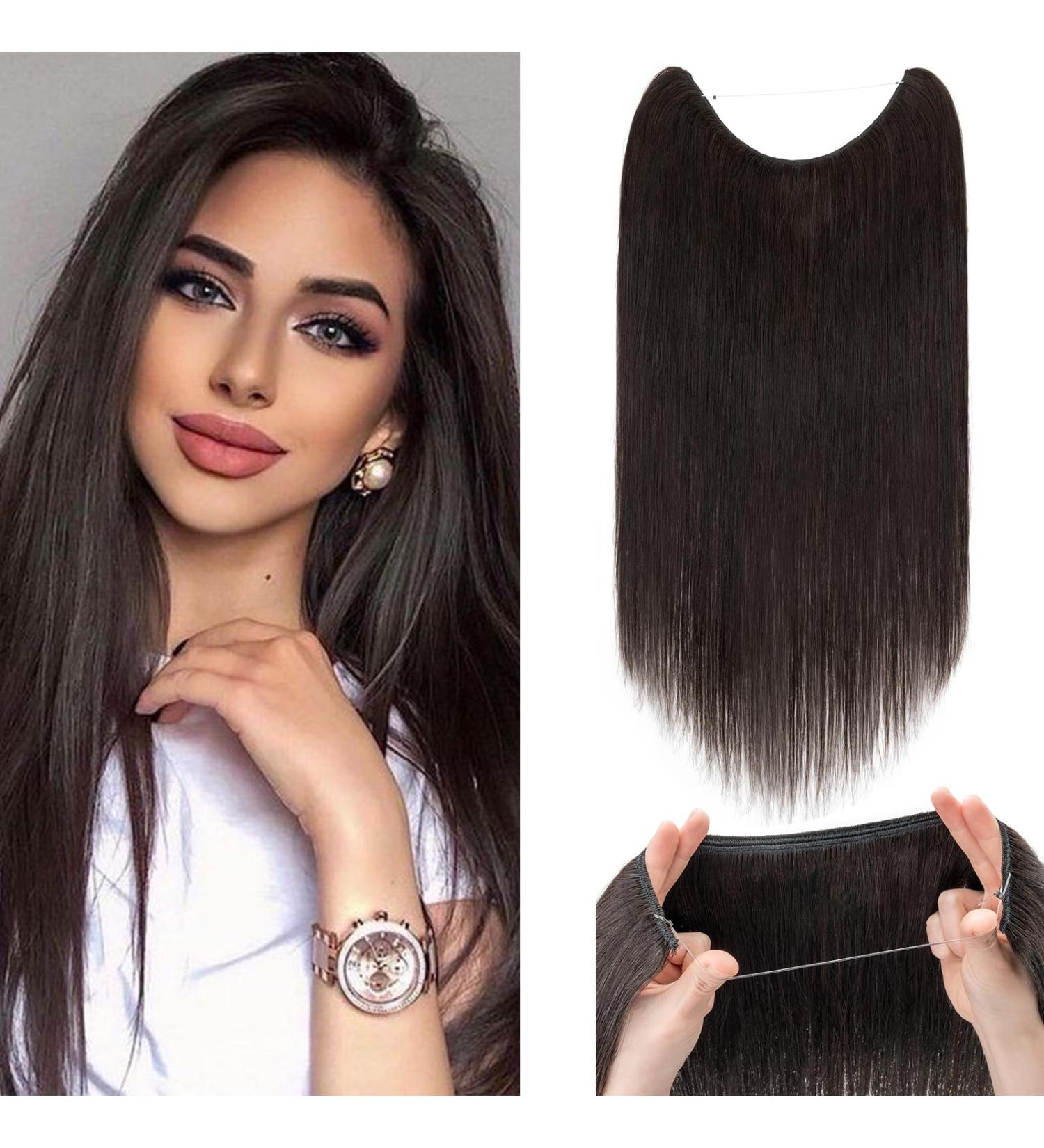 Wire In Hair Extensions One Piece 20inch #1B Natural Black 100% Real Remy Human Hair Natural Invisible - Buy Online on SooperMarket.com