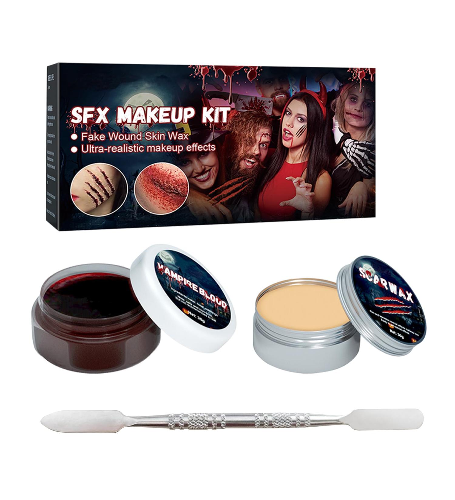 Scar Wax SFX Makeup Kit Halloween Fake Blood Realistic Scar Wound Modeling Bleeds Face Body Paint Special Effects Makeup Kit For Cosplay Stage Costume