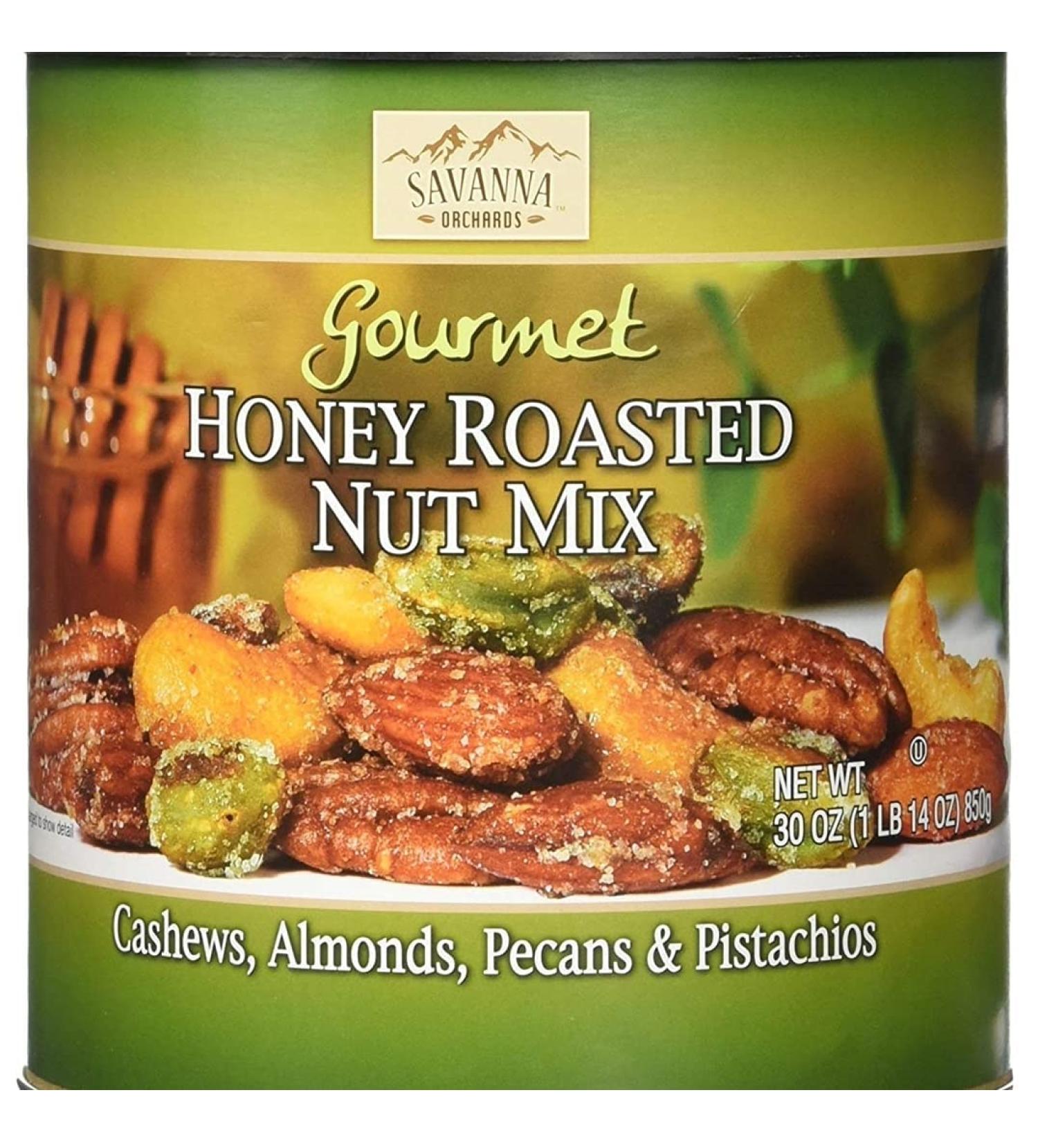 Savanna Orchards Gourmet Honey Roasted Nut Mix - Cashews, Almonds, Pecans, and Pistachios (30 oz) - Delicious and Nutritious Snack Mix - Buy Online on SooperMarket.com