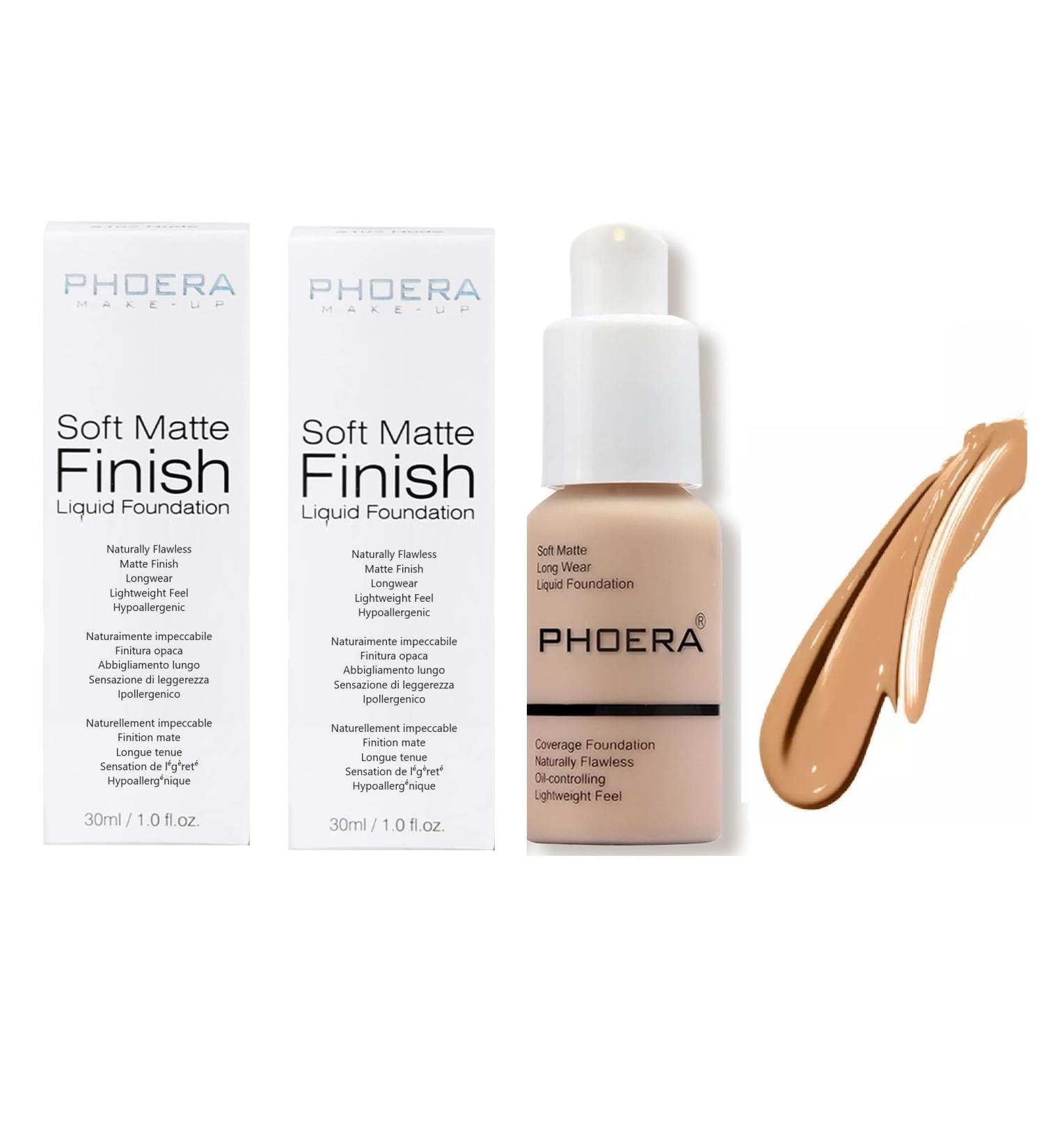Phooera Fulll Coverage Liquid foundation Matte Finish Concealer Long wear 24hrs Oil Controlling Naturally Flawless Lightweigt Feel Buildable Fond de teint (2 X 105) - Buy Online on SooperMarket.com