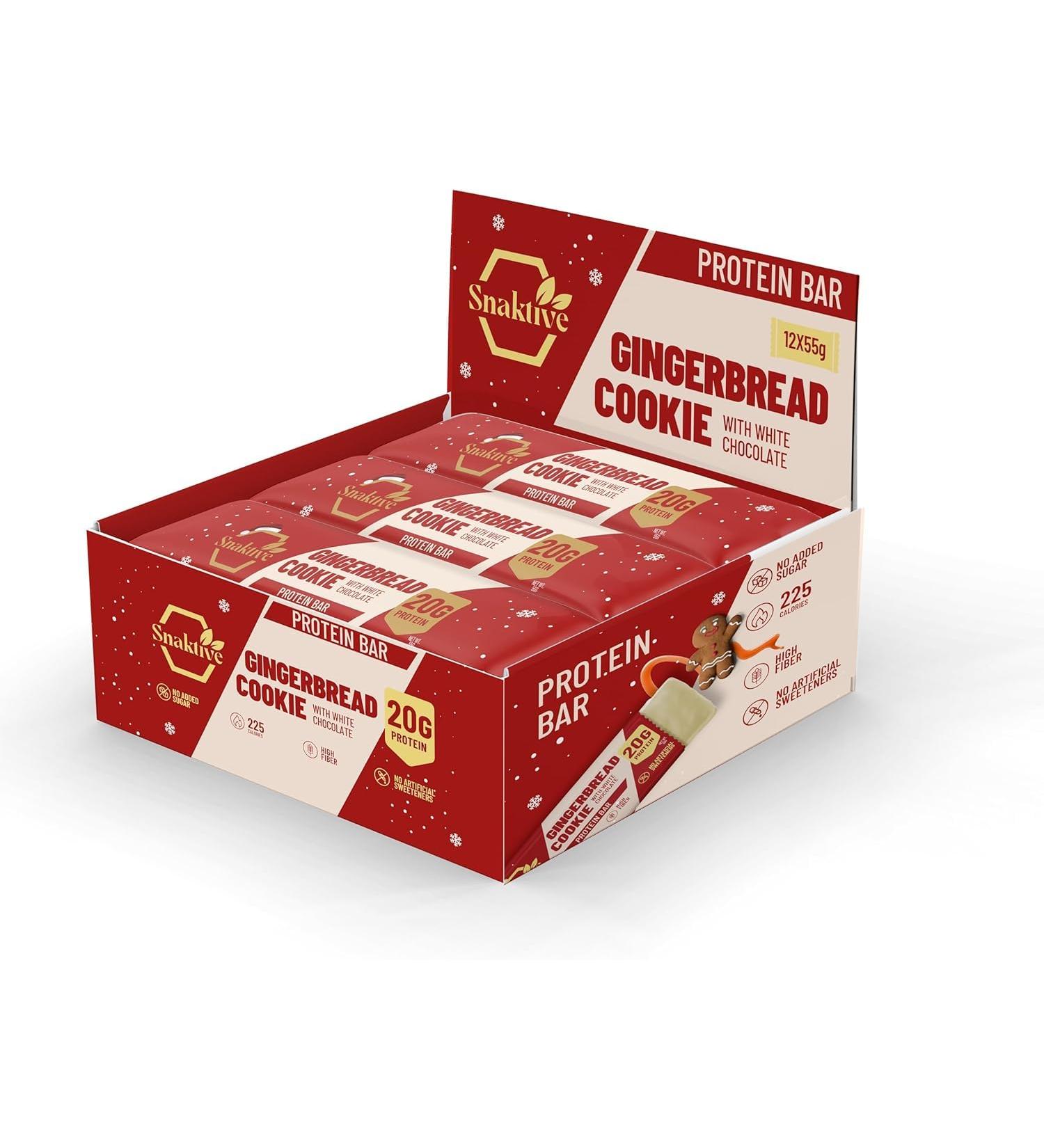 Snaktive Gingerbread Cookie Christmas Protein Bar High Protein and High Fiber Natural Clean Bar 12x55G Crunchy Bars Pre & Probiotics - Buy Online on SooperMarket.com