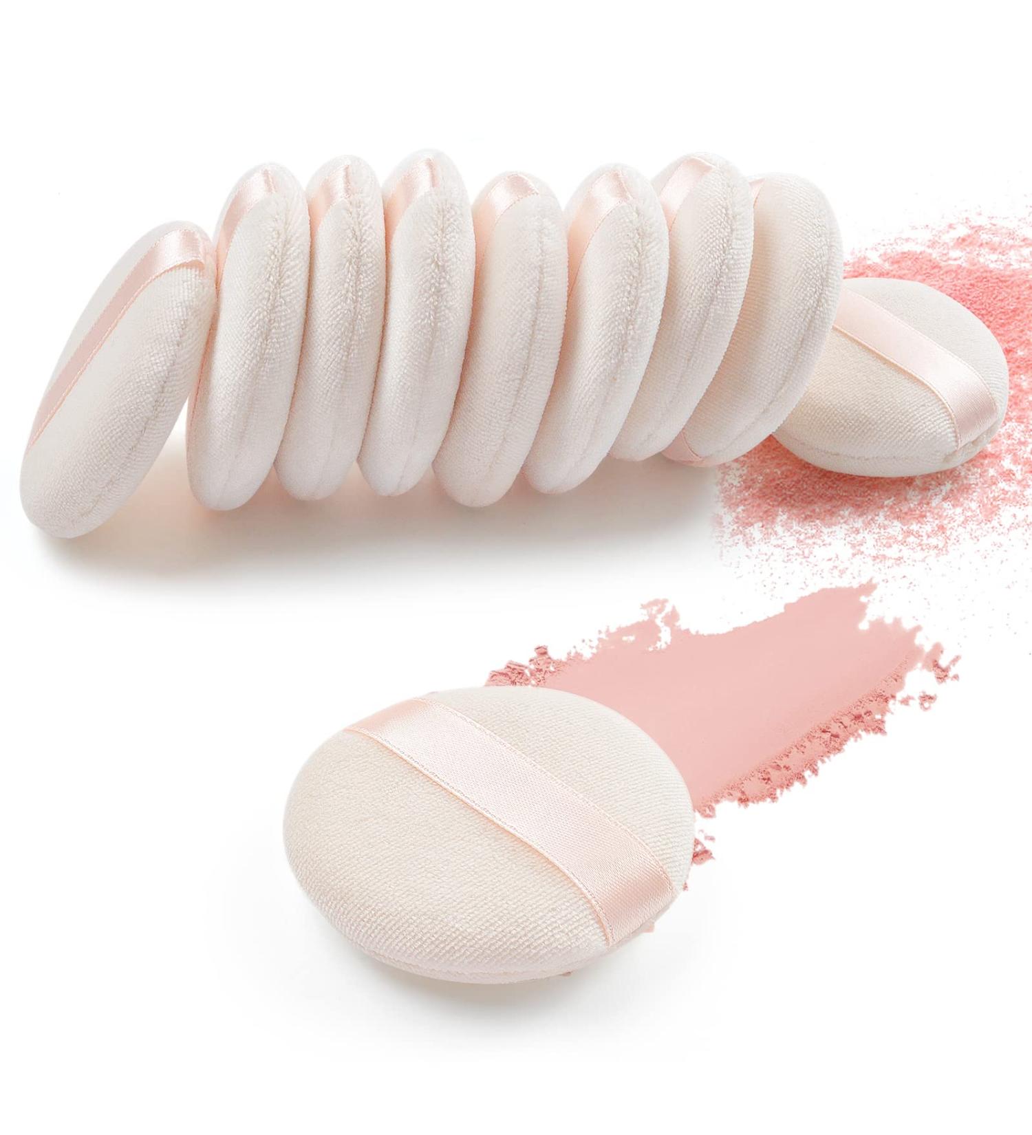 10-Piece Pure Cotton Powder Puff Set for Face Makeup Velour Puffs with Ribbon Applicator for Loose Powder & Foundation - Buy Online on SooperMarket.com