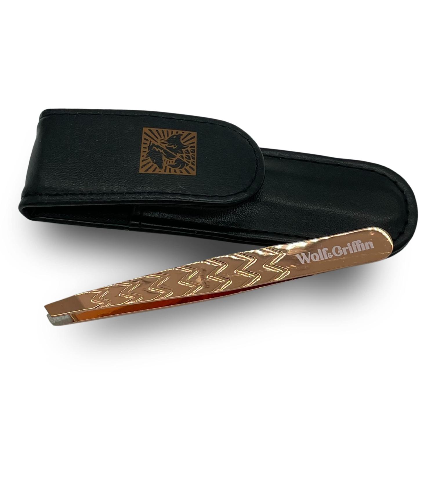 Wolf & Griffin Rose Gold Precision Tweezers - Professional Slanted Stainless Steel with Case | Ultimate Quality for Flawless Grooming - Buy Online on SooperMarket.com