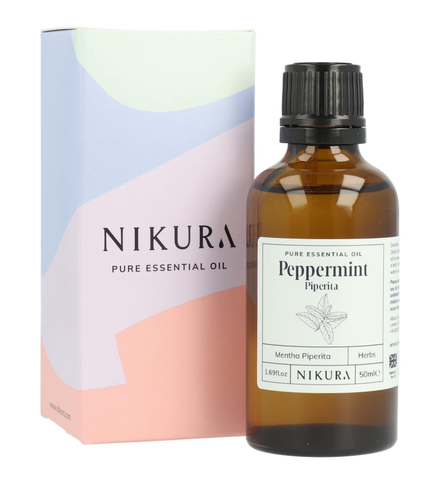 Nikura Peppermint Essential Oil 50ml - 100% Pure Natural Oil for Hair Care, Spider Repellent, and Energy Boost - Vegan & UK Made - Buy Online on SooperMarket.com
