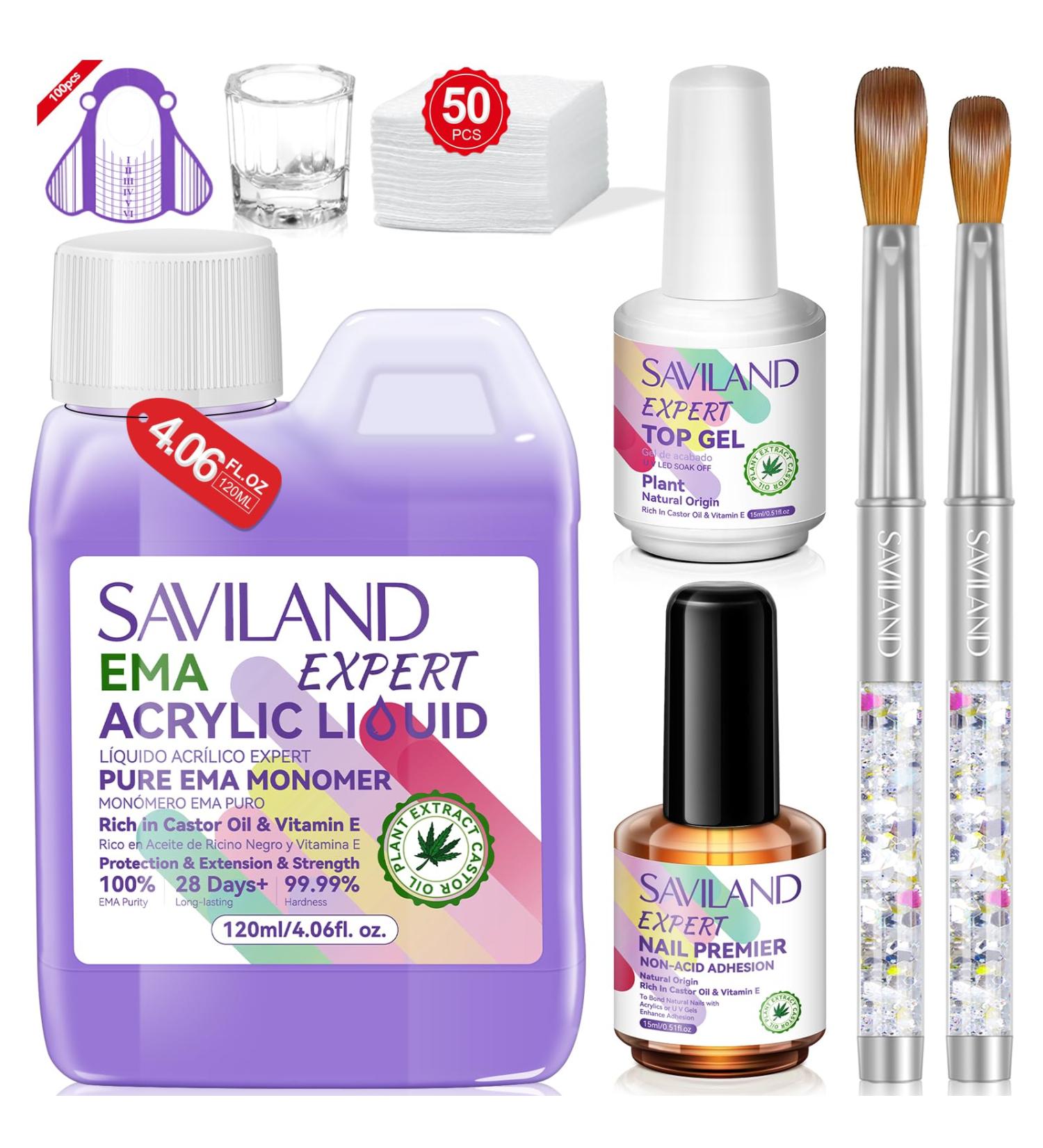 SAVILAND EMA Odorless Monomer Acrylic Liquid - 4 oz Nail Monomer for Acrylic Powder Premium Nail Brush & Gel - Best Acrylic Nail Kit for Manicurists - Buy Online on SooperMarket.com