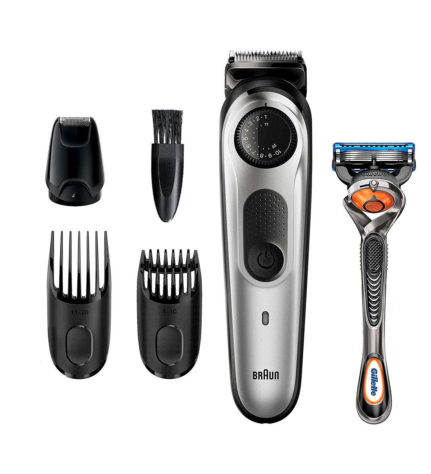 Braun Beard Trimmer & Hair Clippers Set for Men | Cordless Rechargeable Mini Foil Shaver & Gillette ProGlide Razor | 6 Piece Black/Silver Grooming Kit - Buy Online on SooperMarket.com