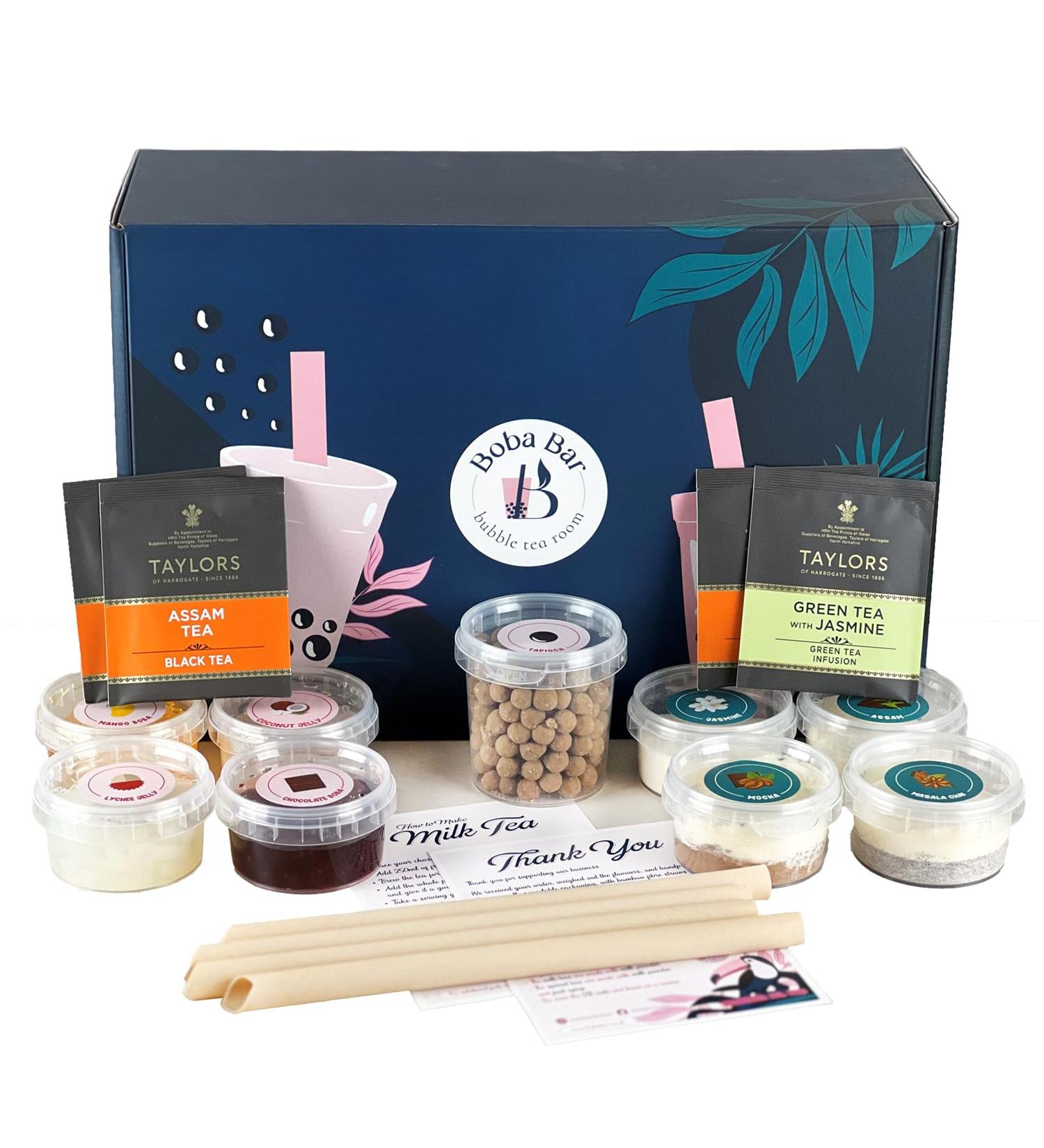 MBTK - 4 (Boba Bar London | Sahara Milk Bubble Tea Kit | 4 Milk Tea Flavours | 4 Boba & Jelly Toppings | Tapioca Pearls | 4 Bamboo Straws | 4 Tea Bags | 2 Recipe Cards ) - Buy Online on SooperMarket.com