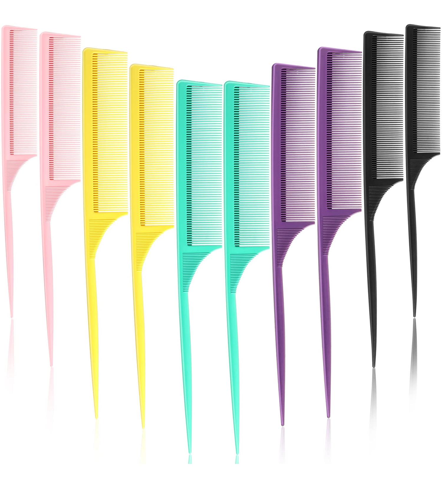 10-Piece Rat Tail Comb Set - Carbon & Heat Resistant, Anti-Static Teasing Comb for Volume & Styling (Assorted Colors) - Buy Online on SooperMarket.com