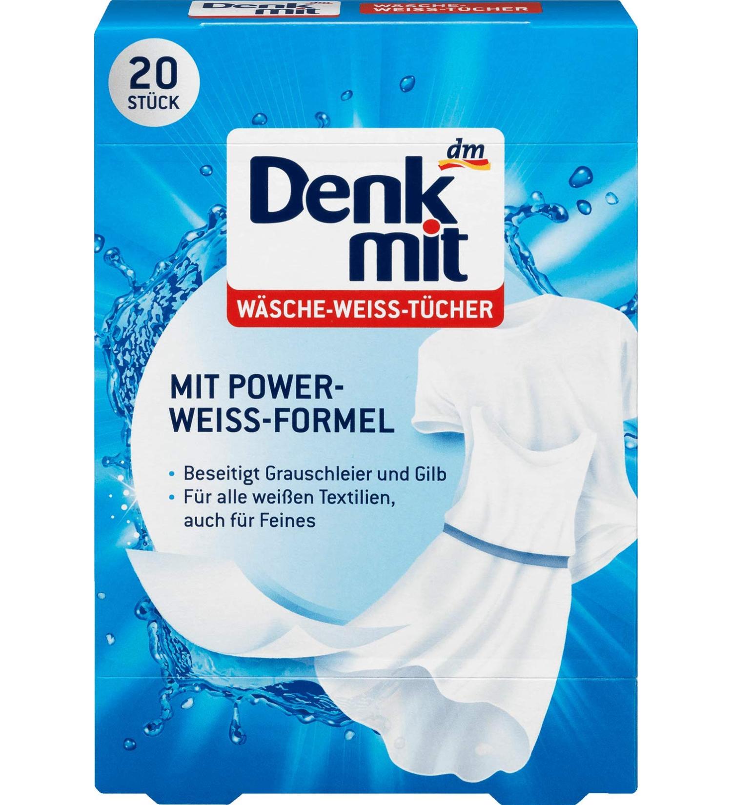 DENKMIT - White Laundry Wipes 20 pc - with Power White Formula - Eliminates Gray and Yellow Haze | Germany