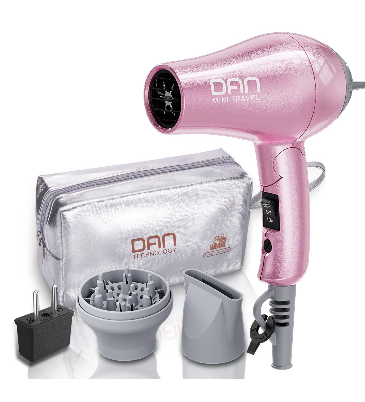 DAN Technology Travel Hair Dryer - Dual Voltage Mini Blow Dryer with Concentrator and Diffuser - European Plug Pink Blow Dryer for Women - Buy Online on SooperMarket.com