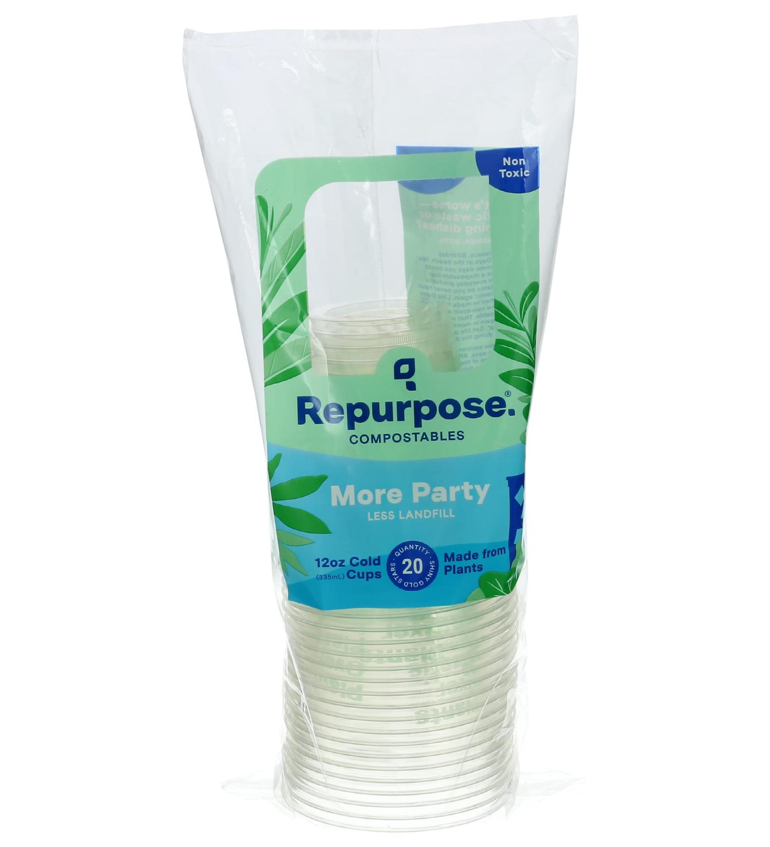 Repurpose Compostable 12 oz Clear Cold Cups - 20 Eco-Friendly Party Cups - Buy Online on SooperMarket.com