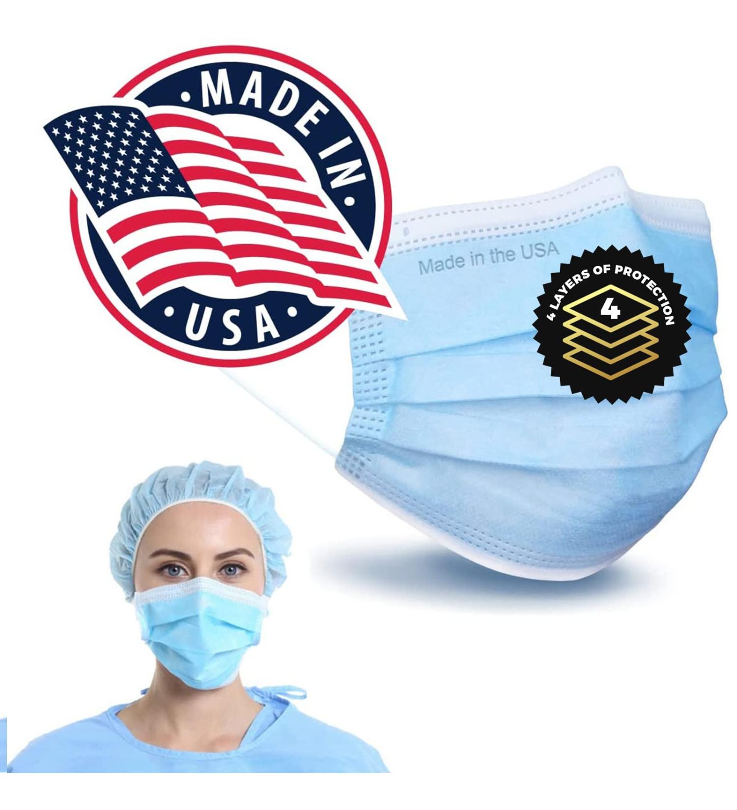 Brightt ASTM Level 3 Face Masks - 4 Ply Disposable Made in USA 50 Packs Elastic Ear Loops for Adults - International Shipping Available - Buy Online on SooperMarket.com